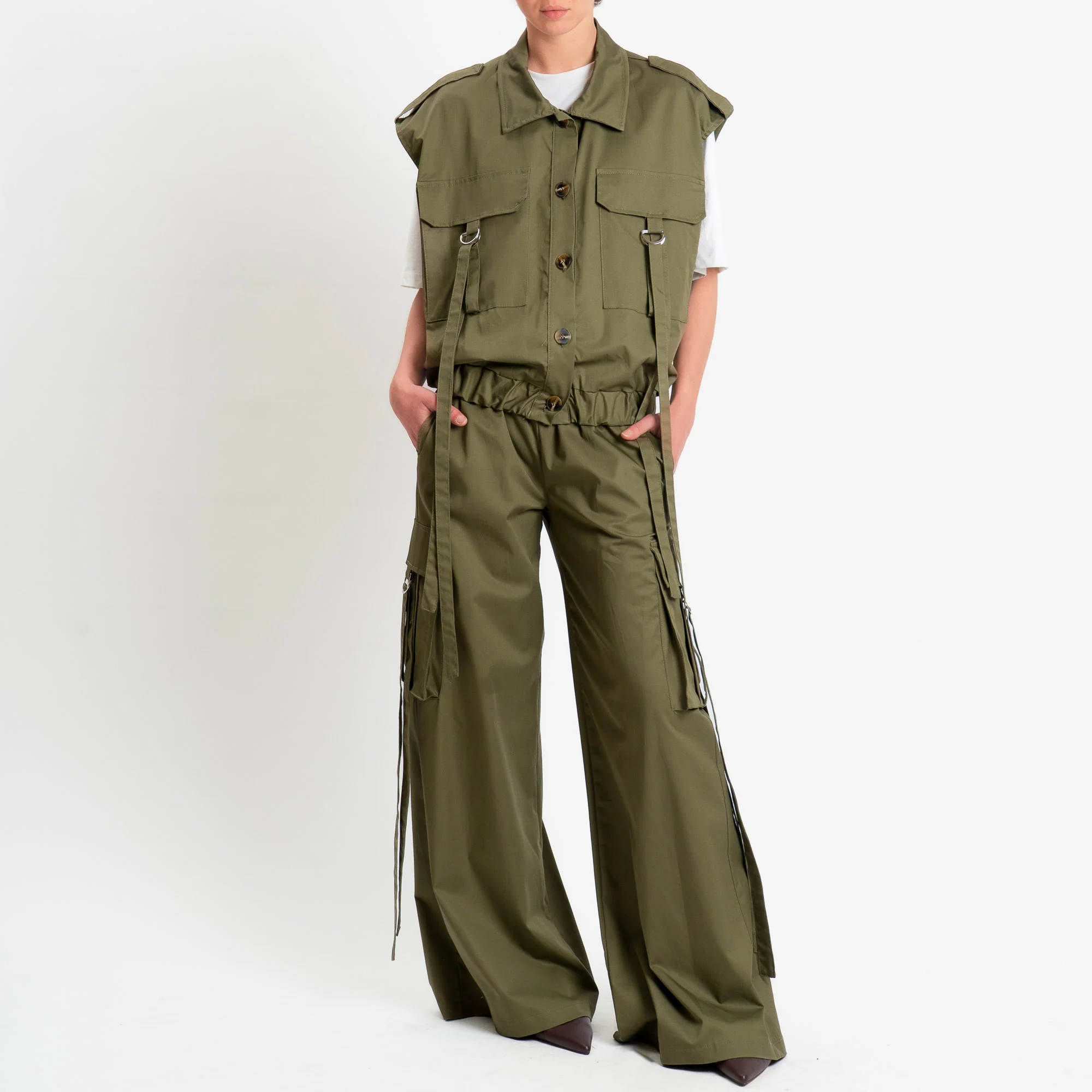 Philia Loft-Gilet in popeline con tasche - militare - Image 2