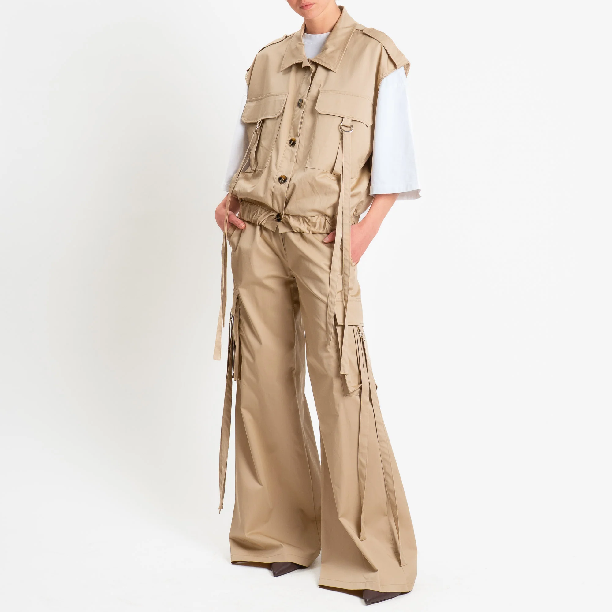 Philia Loft-Gilet in popeline con tasche - sabbia