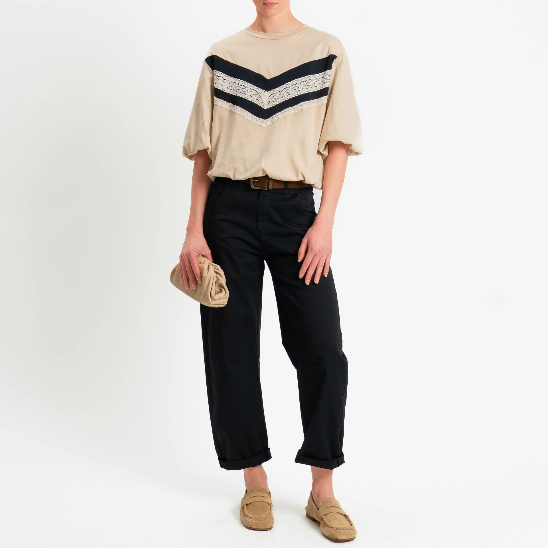 Motel-Pantalone barrel cotone elasticizzato - nero