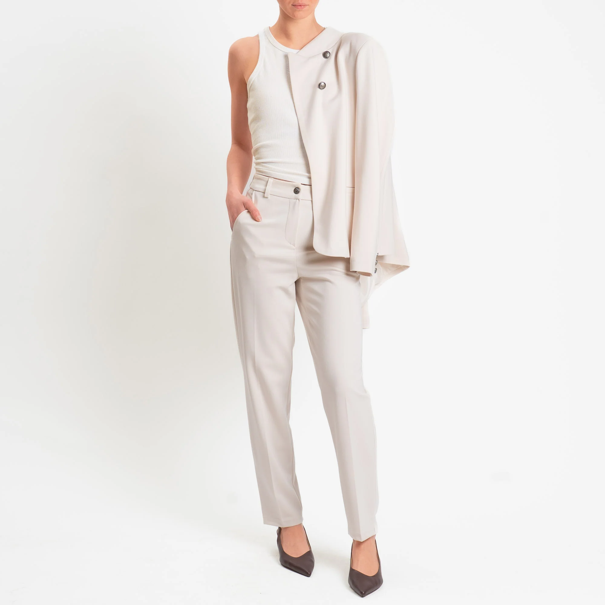 Tensione in-Pantalone punto milano elastico dietro - gesso