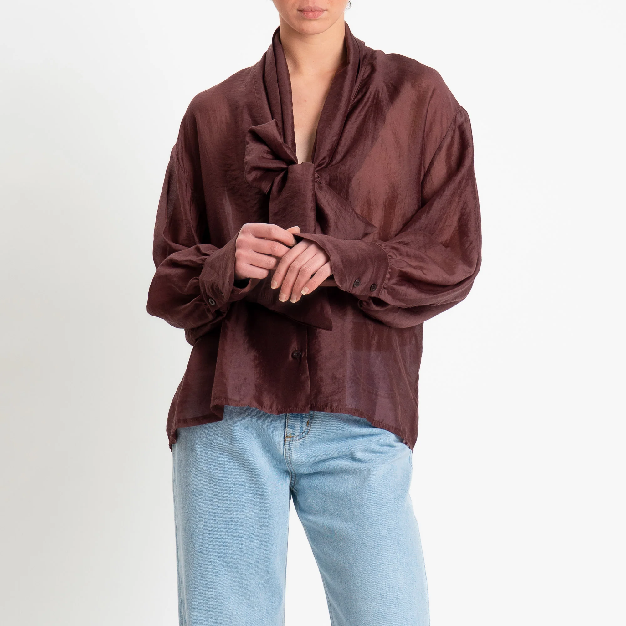 Tensione in-Camicia mussola di lyocell con fiocco - moro - Image 2