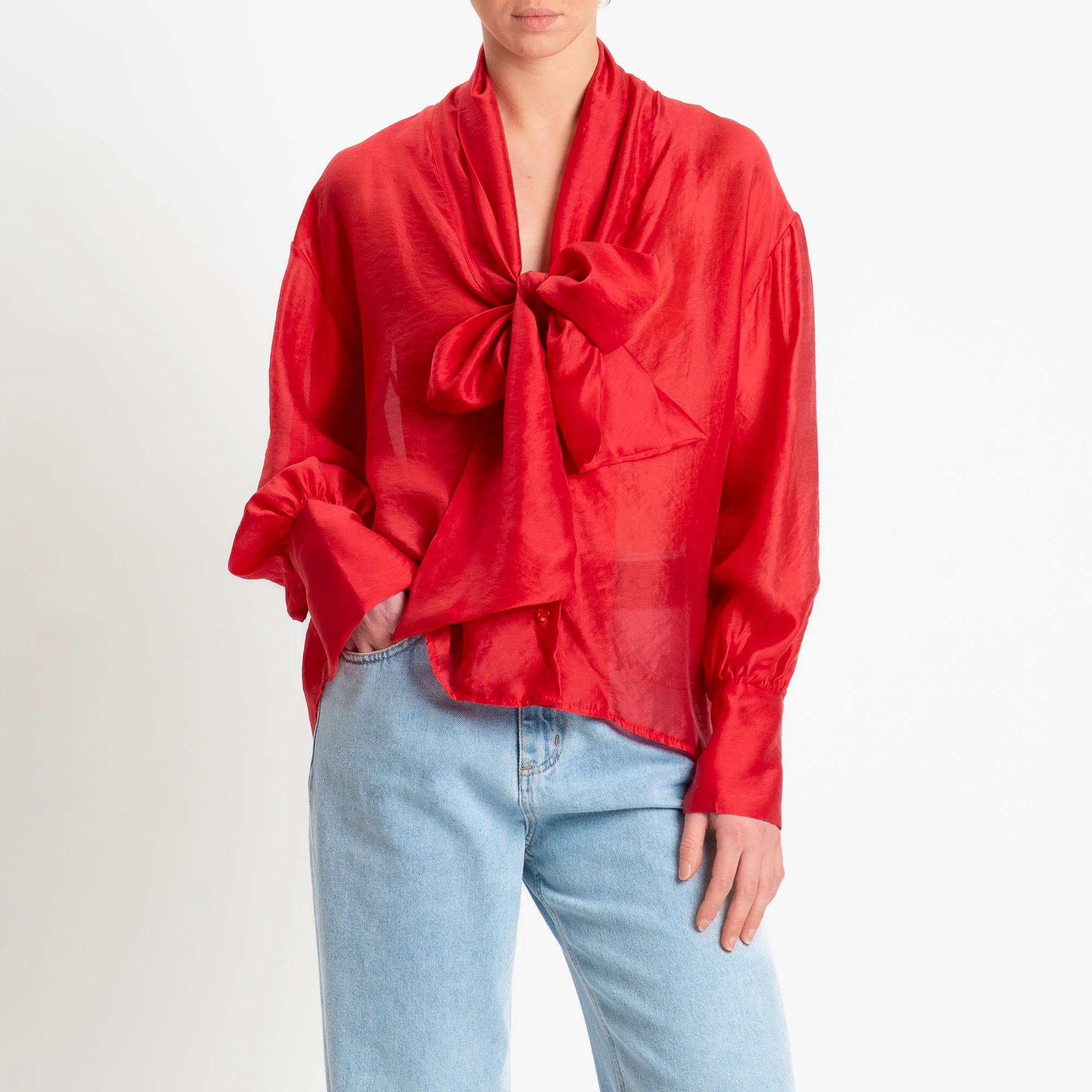 Tensione in-Camicia mussola di lyocell con fiocco - rosso - Image 2
