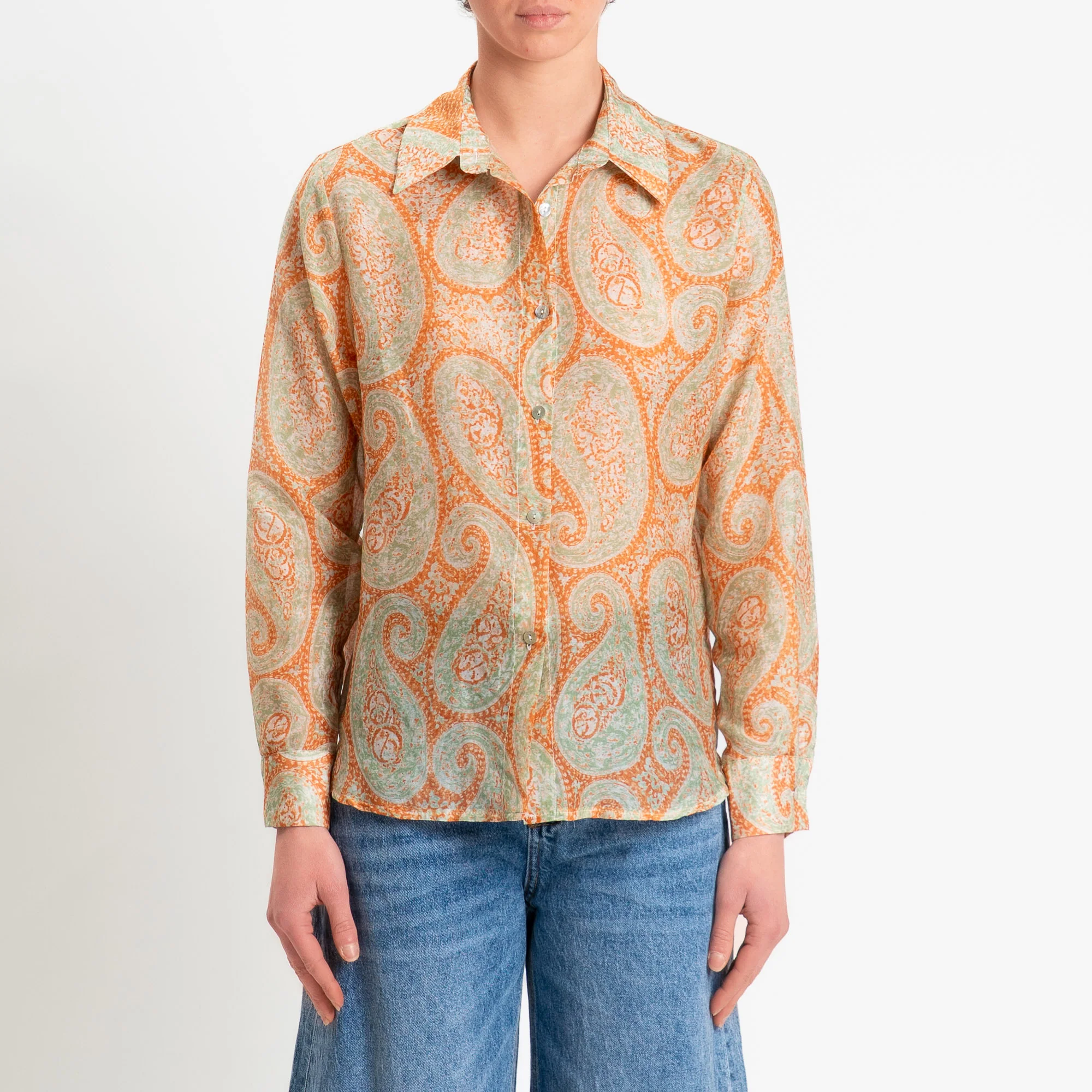 Zeroassoluto-Camicia MIA in mussola seta/cotone fantasia - cashmere acqua/orange - Image 4