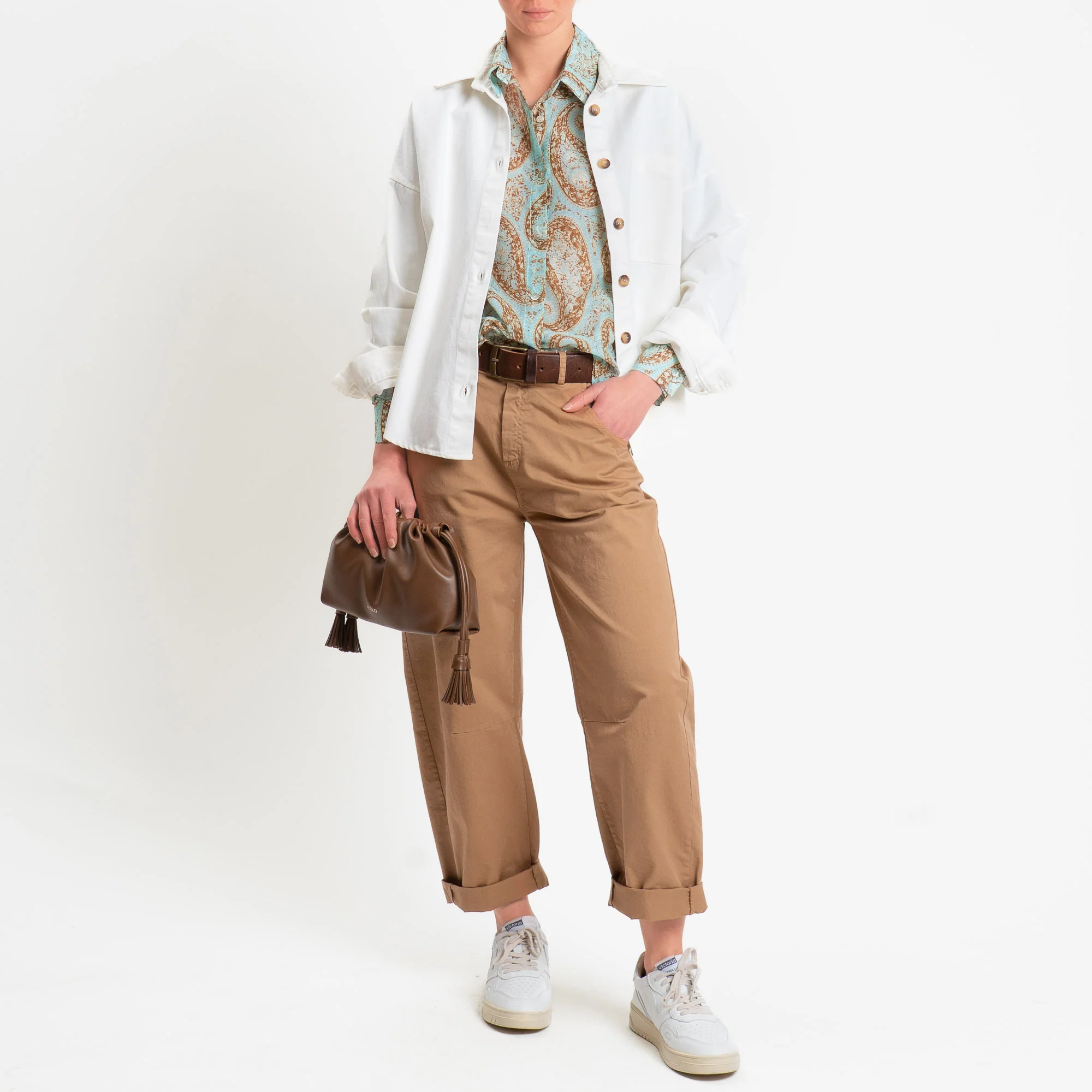 Zeroassoluto-Camicia MIA in mussola seta/cotone fantasia - cashmere turchese/biscotto - Image 2