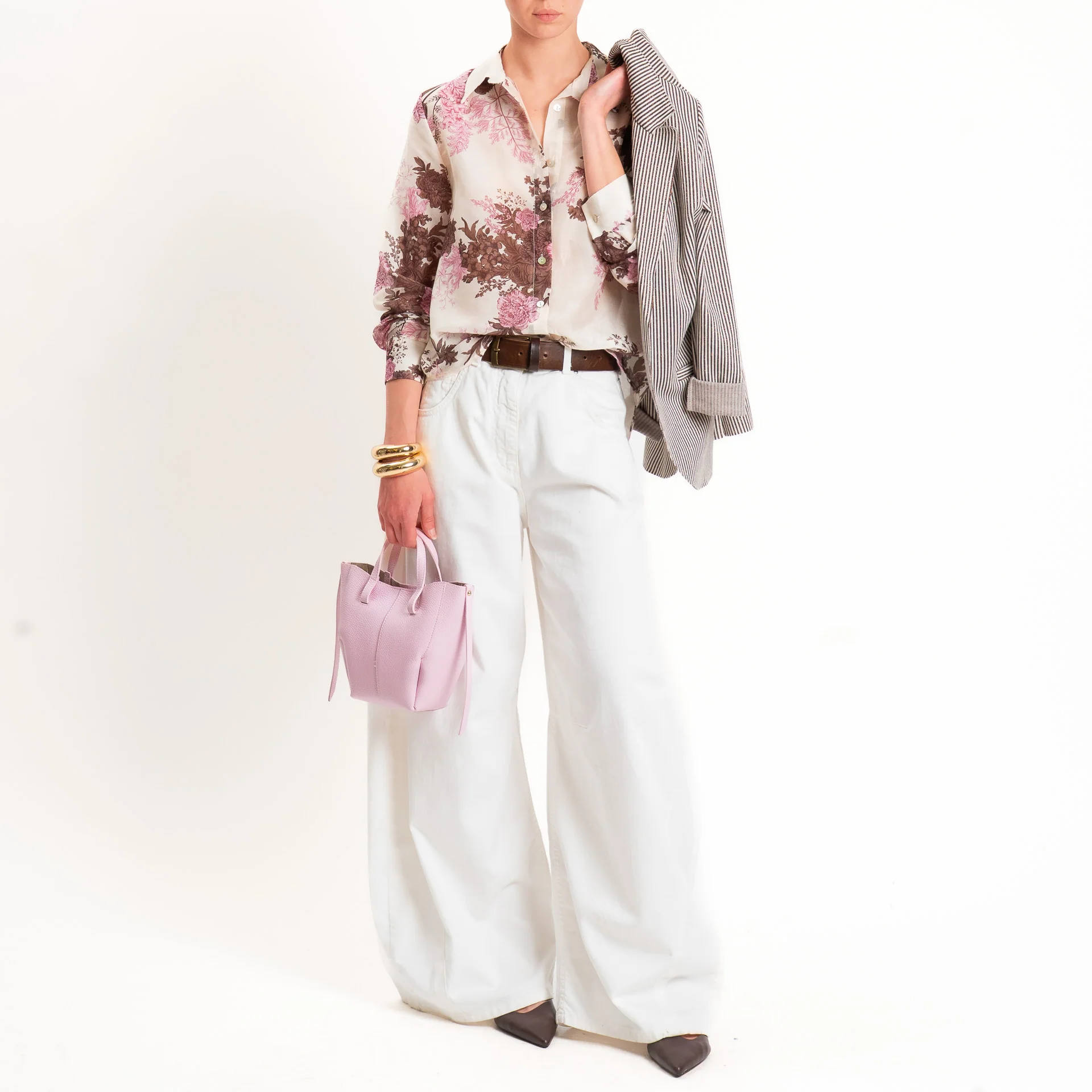 Zeroassoluto-Camicia MIA in mussola seta/cotone - fiori burro/moro/rosa