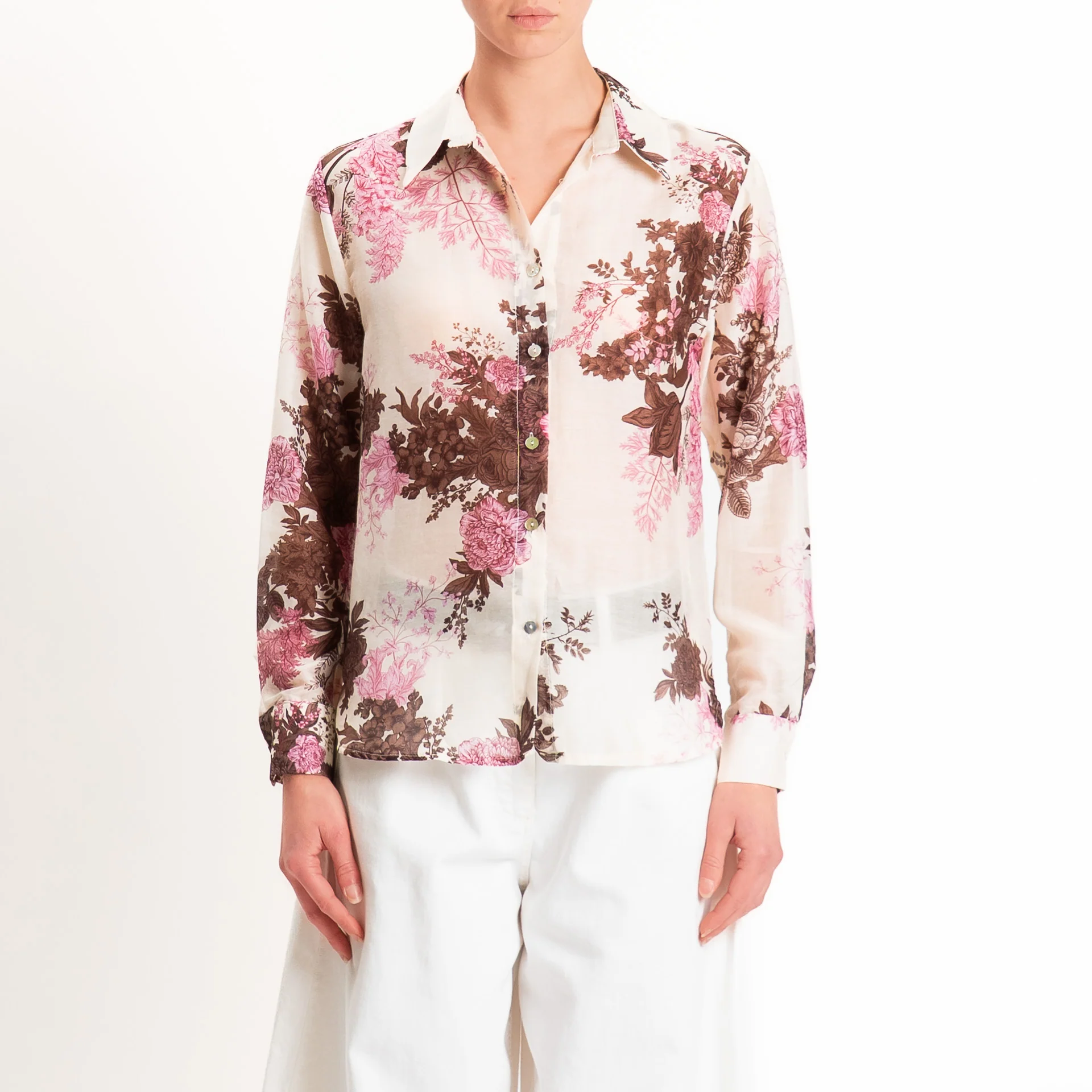 Zeroassoluto-Camicia MIA in mussola seta/cotone - fiori burro/moro/rosa - Image 2