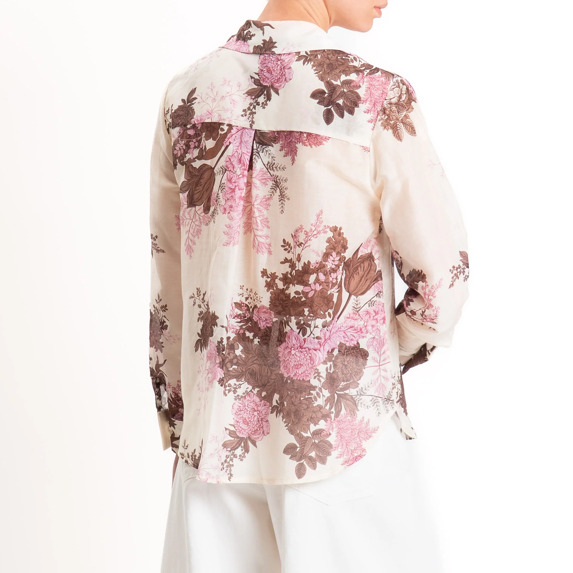 Zeroassoluto-Camicia MIA in mussola seta/cotone - fiori burro/moro/rosa - Image 4