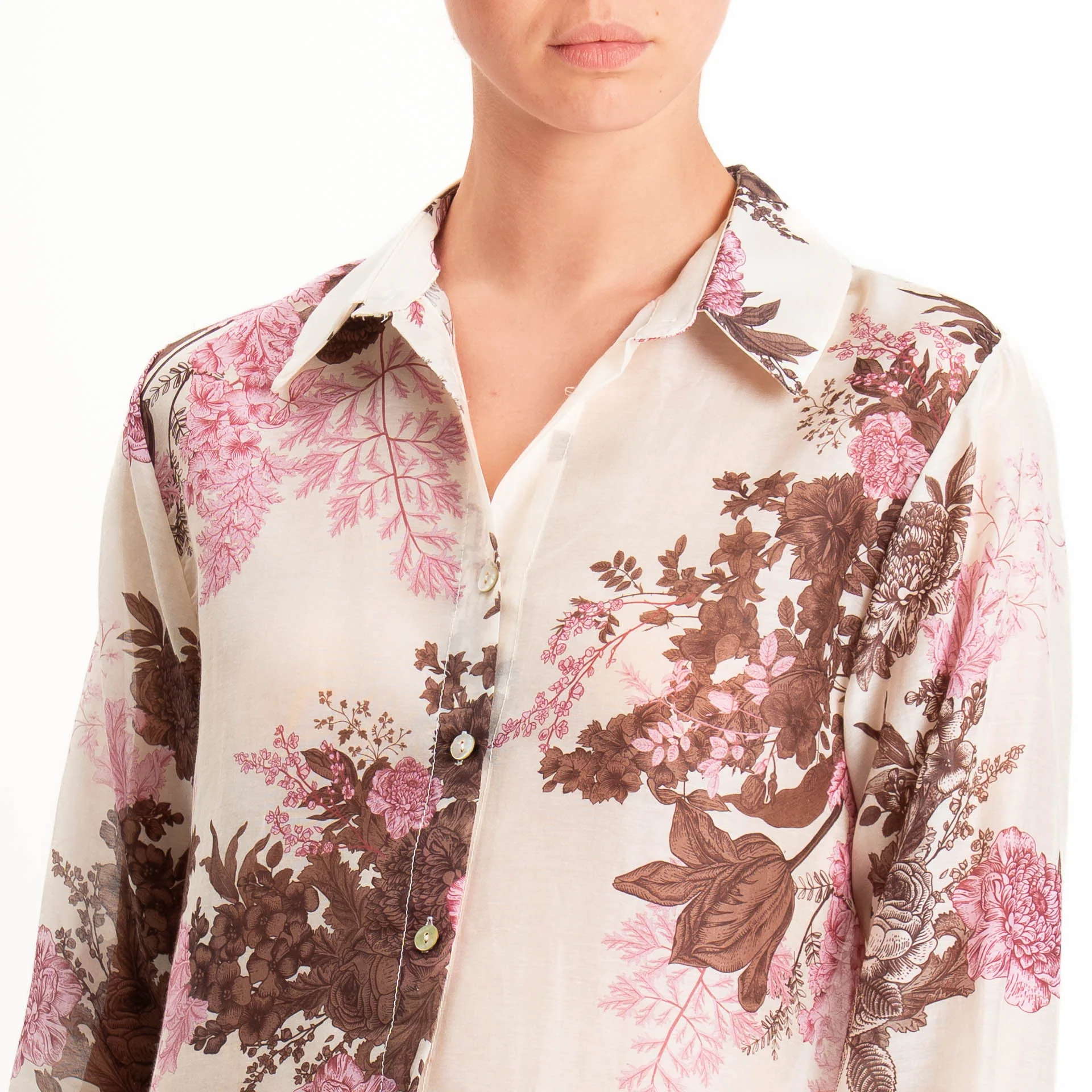 Zeroassoluto-Camicia MIA in mussola seta/cotone - fiori burro/moro/rosa - Image 5