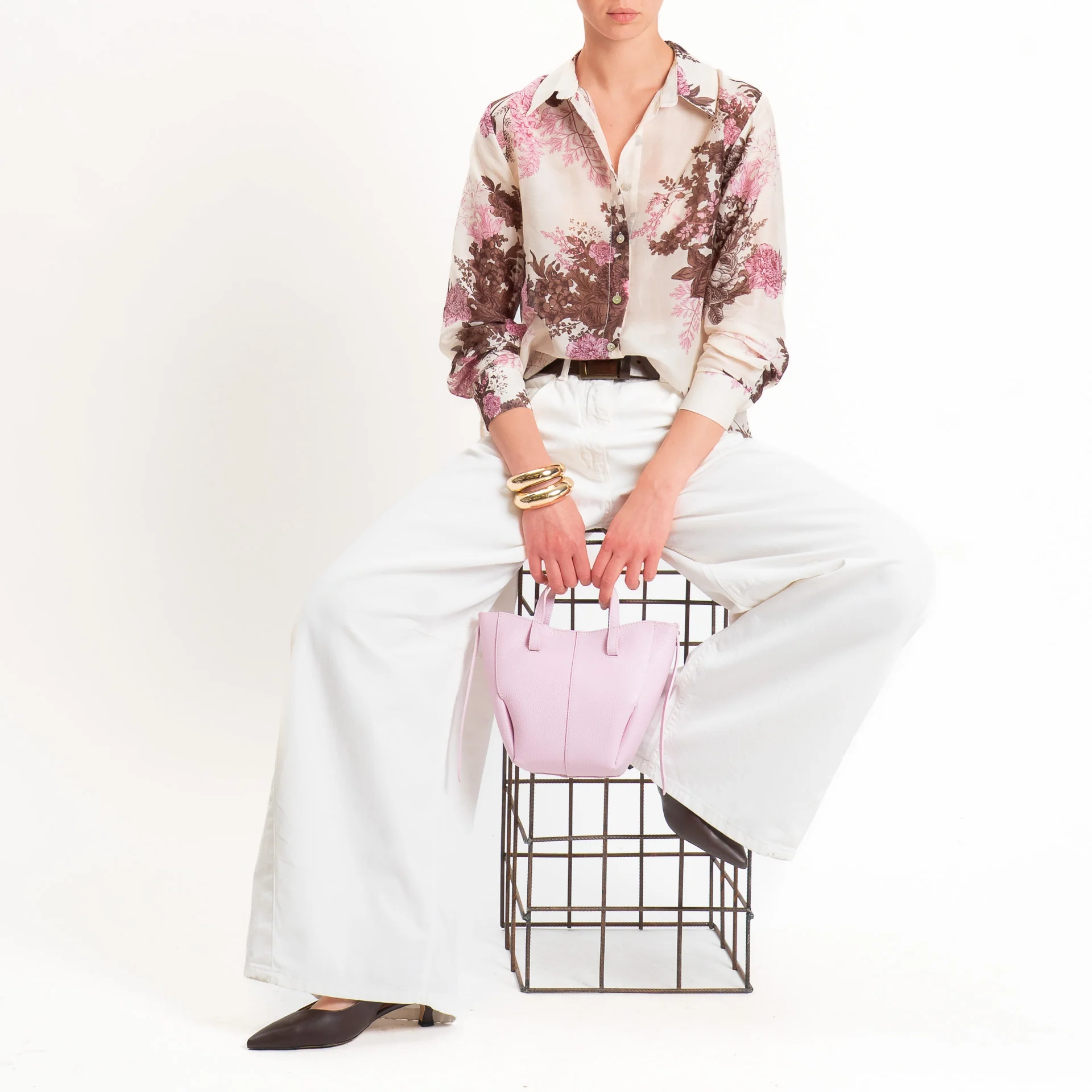 Zeroassoluto-Camicia MIA in mussola seta/cotone - fiori burro/moro/rosa - Image 6