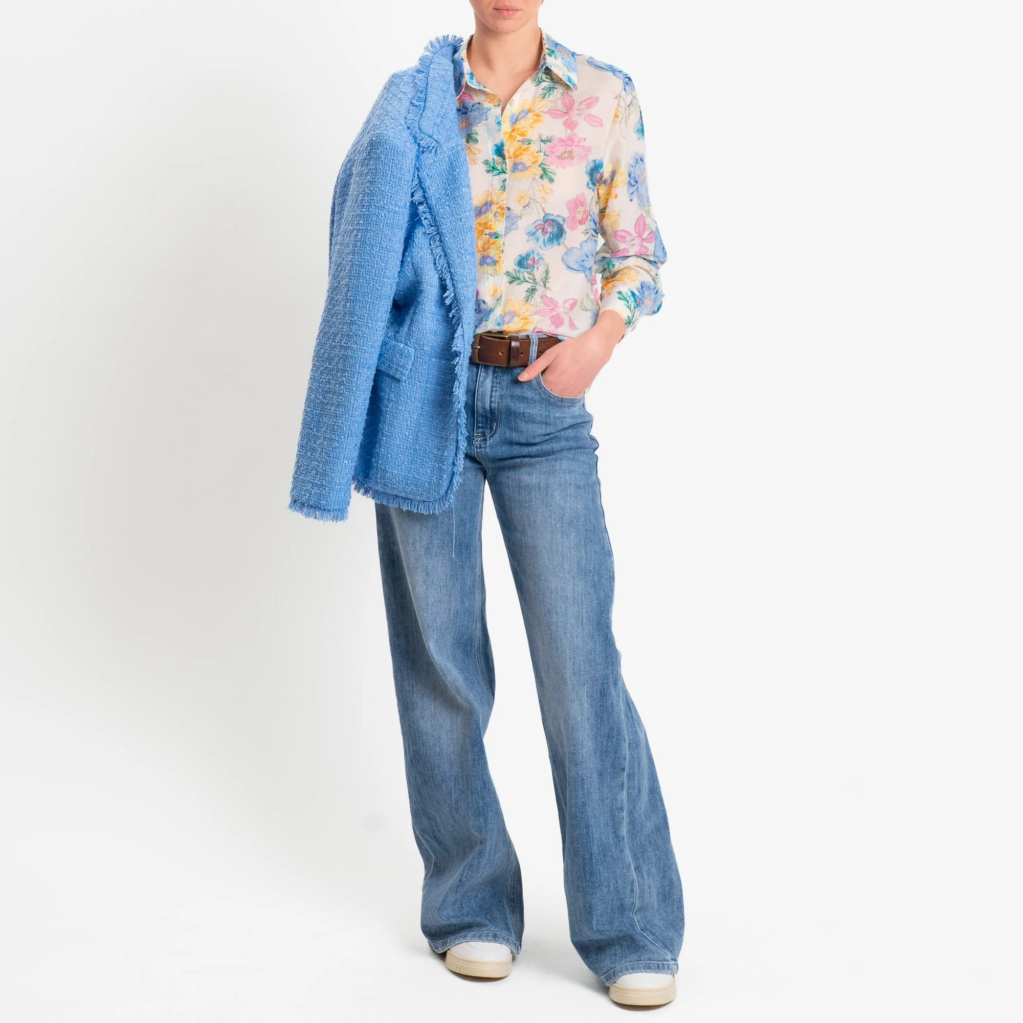 Zeroassoluto-Camicia MIA in mussola seta/cotone fantasia - floreale latte/azzurro/pink - Image 2