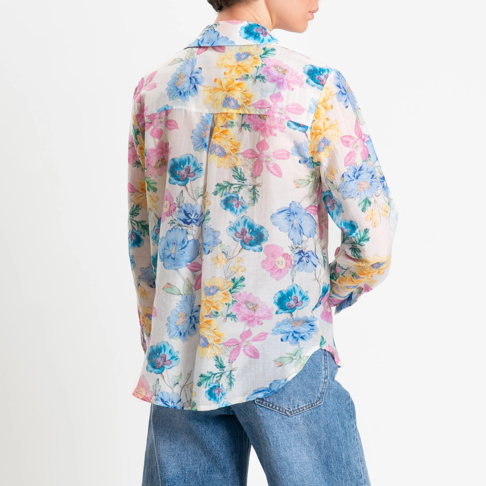 Zeroassoluto-Camicia MIA in mussola seta/cotone fantasia - floreale latte/azzurro/pink - Image 6