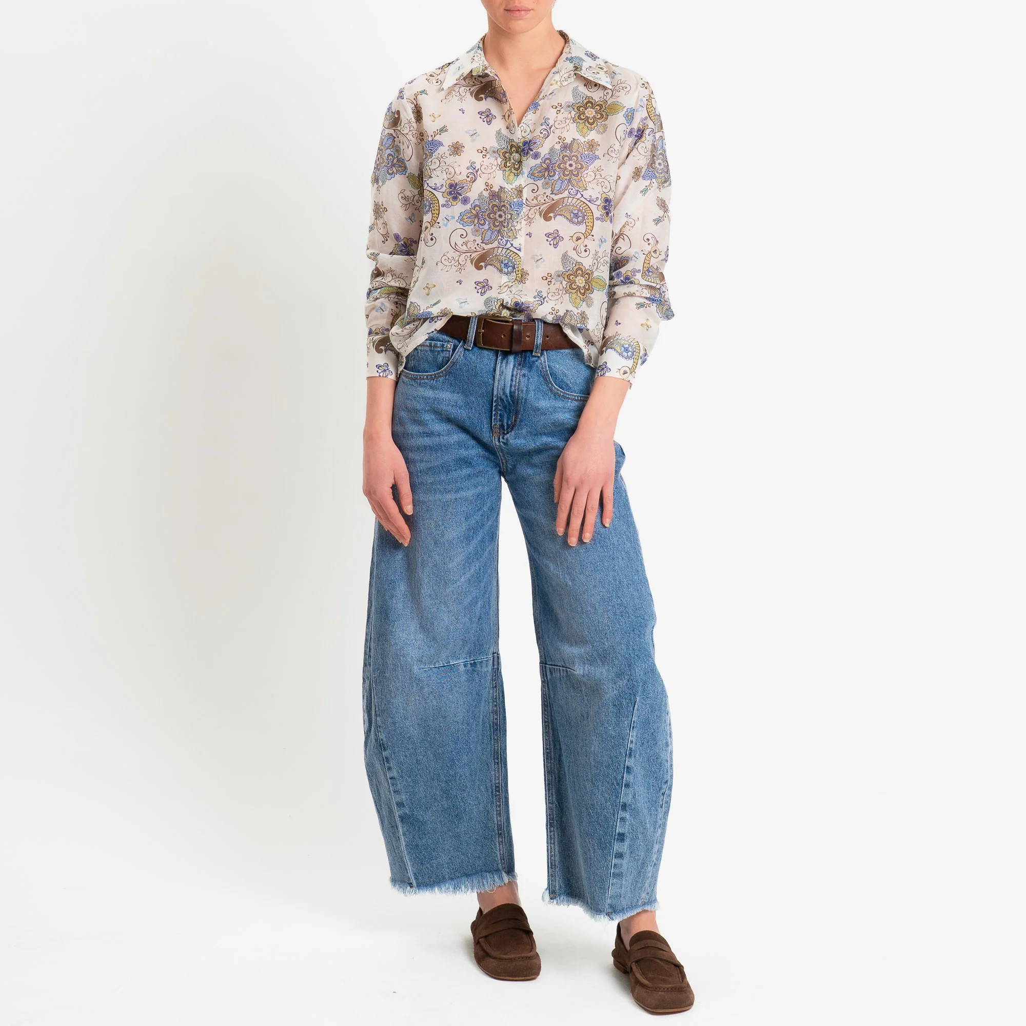 Zeroassoluto-Camicia MIA in mussola seta/cotone fantasia - floreale latte/blu/olio - Image 3
