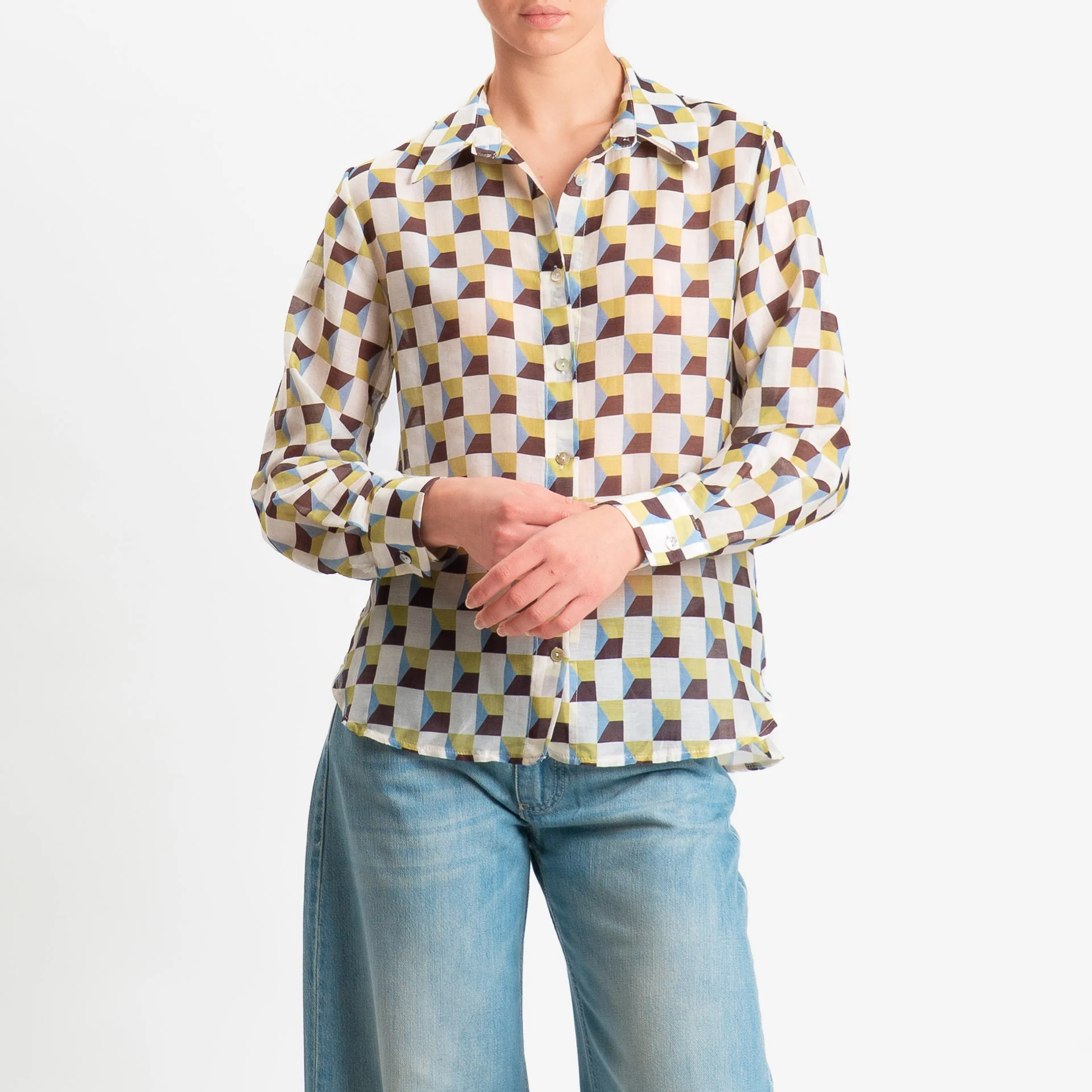 Zeroassoluto-Camicia MIA in mussola seta/cotone - optical burro/olio/moro