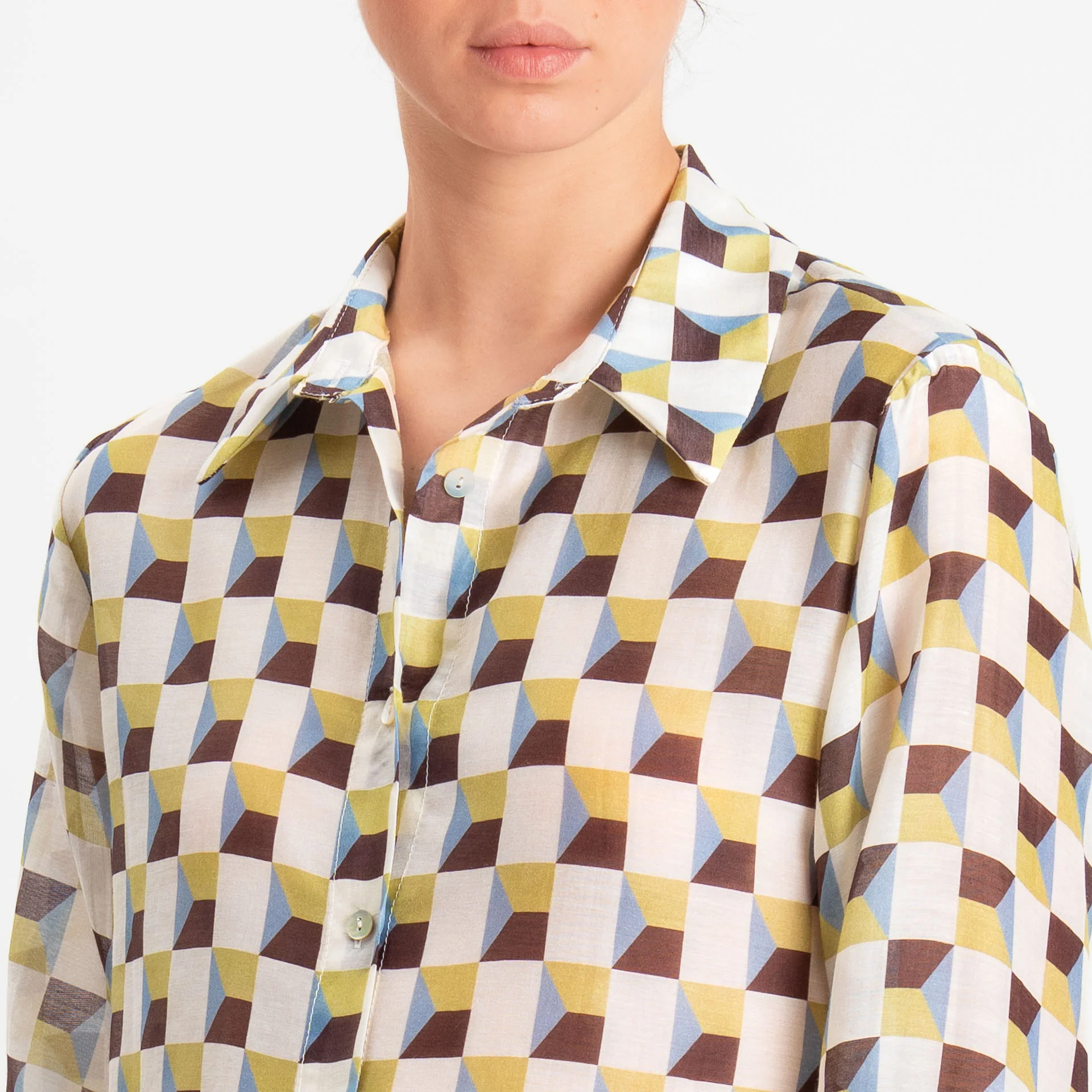 Zeroassoluto-Camicia MIA in mussola seta/cotone - optical burro/olio/moro - Image 5