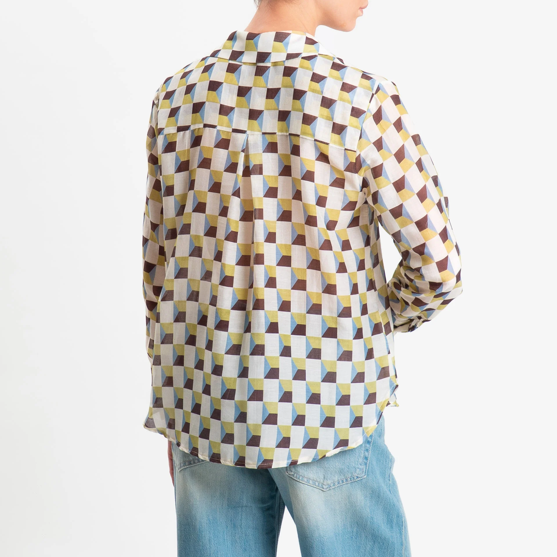 Zeroassoluto-Camicia MIA in mussola seta/cotone - optical burro/olio/moro - Image 6