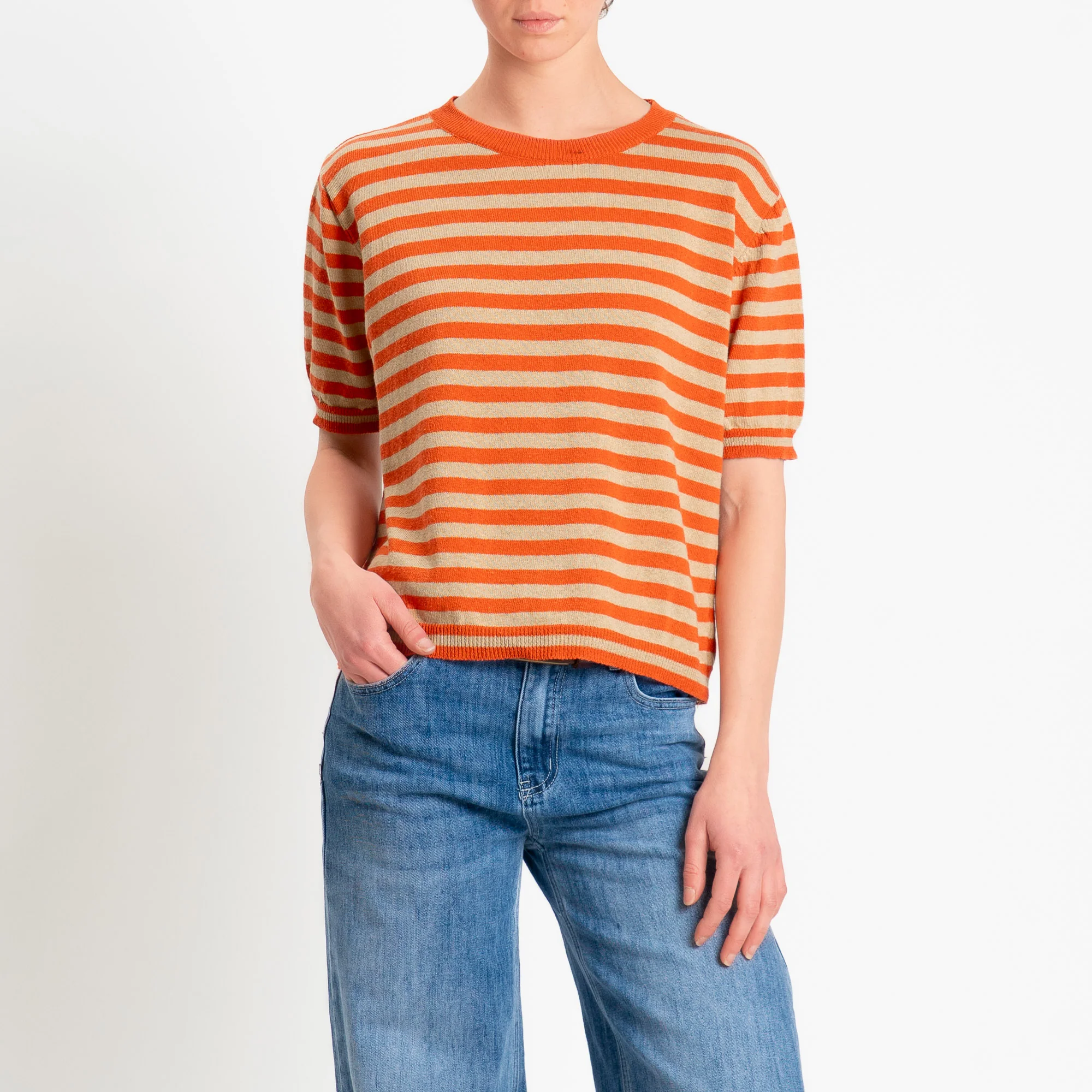 Tensione in-Maglia righe mezza manica - rame/sand/rame - Image 2