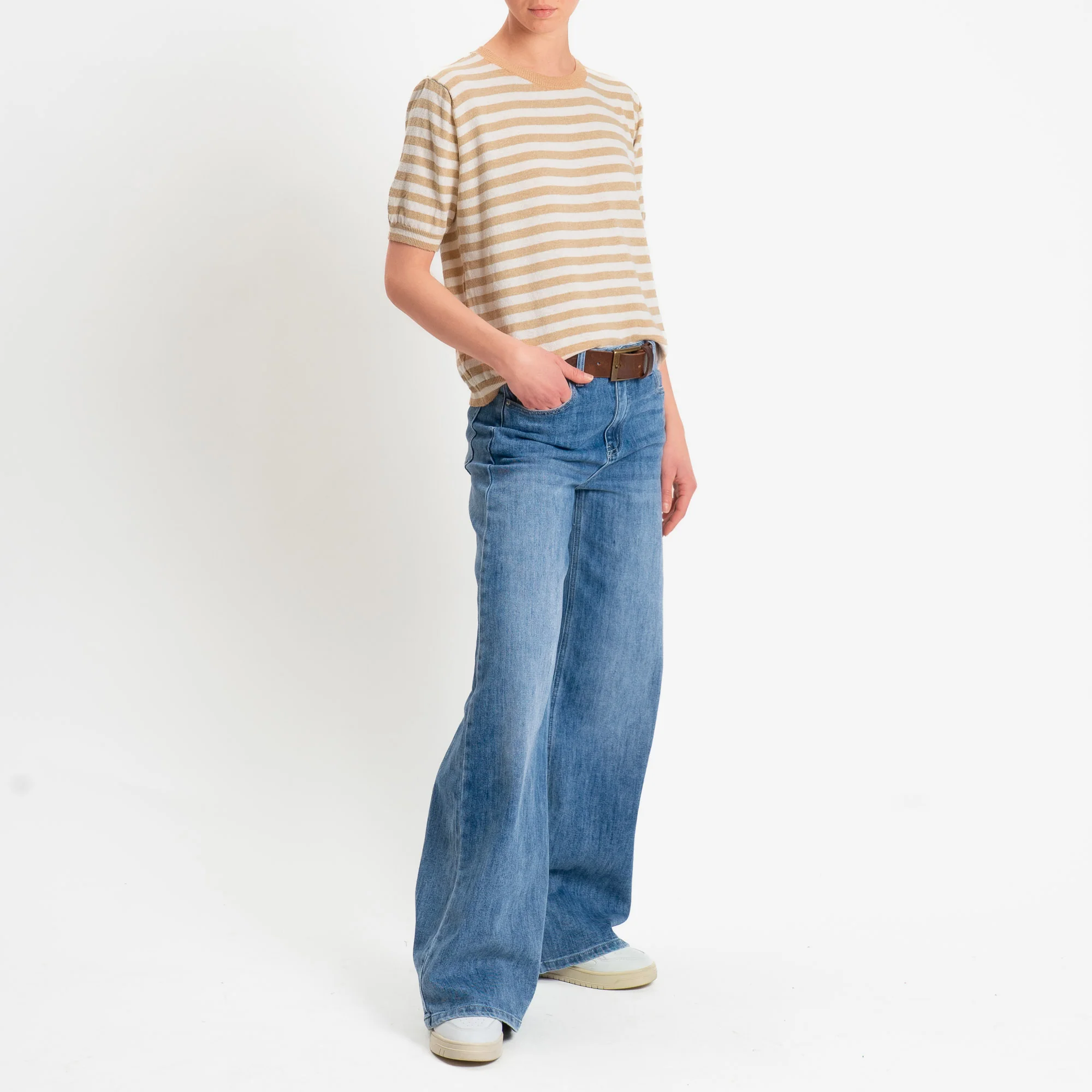 Tensione in-Maglia righe mezza manica - sand/latte/sand - Image 2