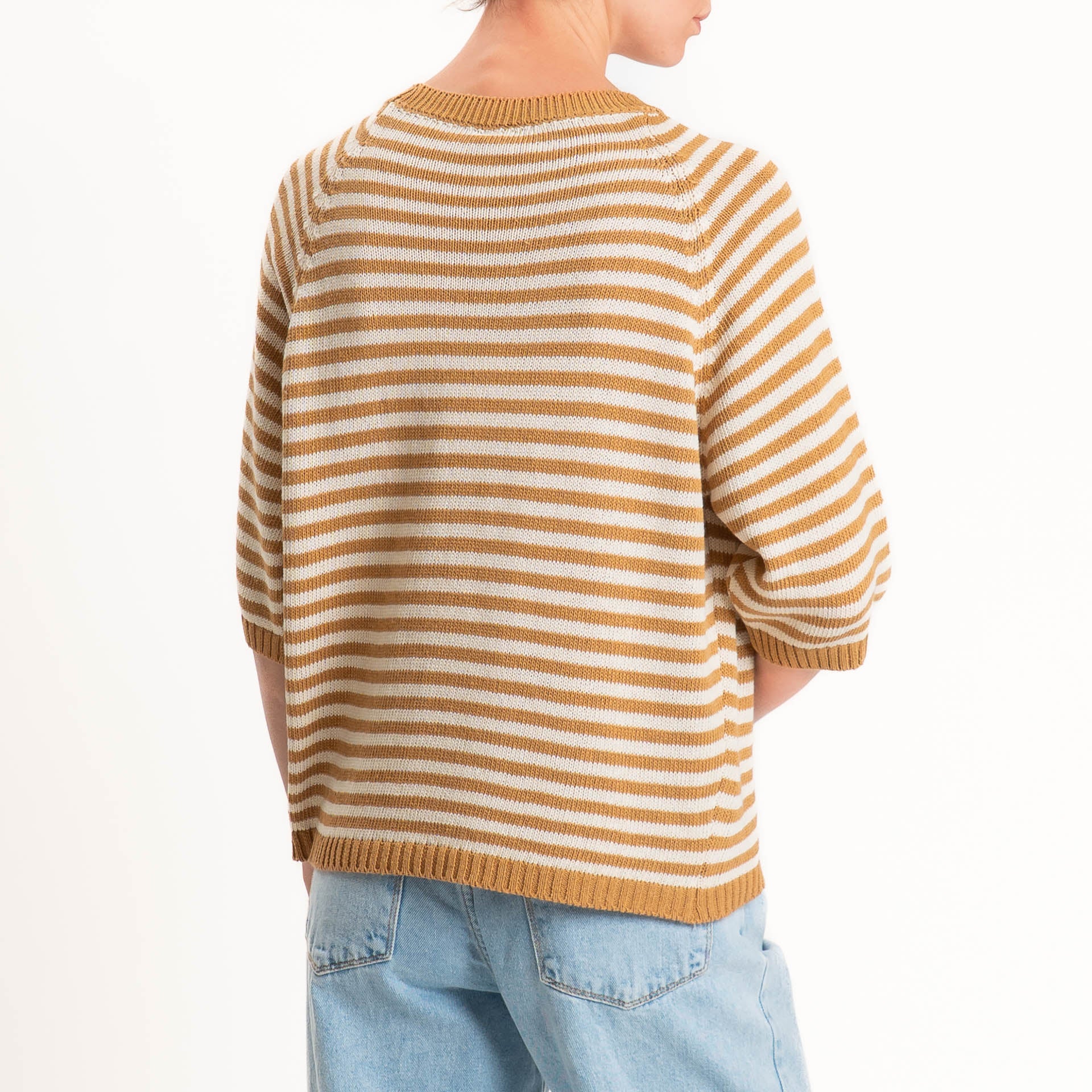 Tensione in-Maglia a righe manica 3/4 - biscotto/latte - Image 3