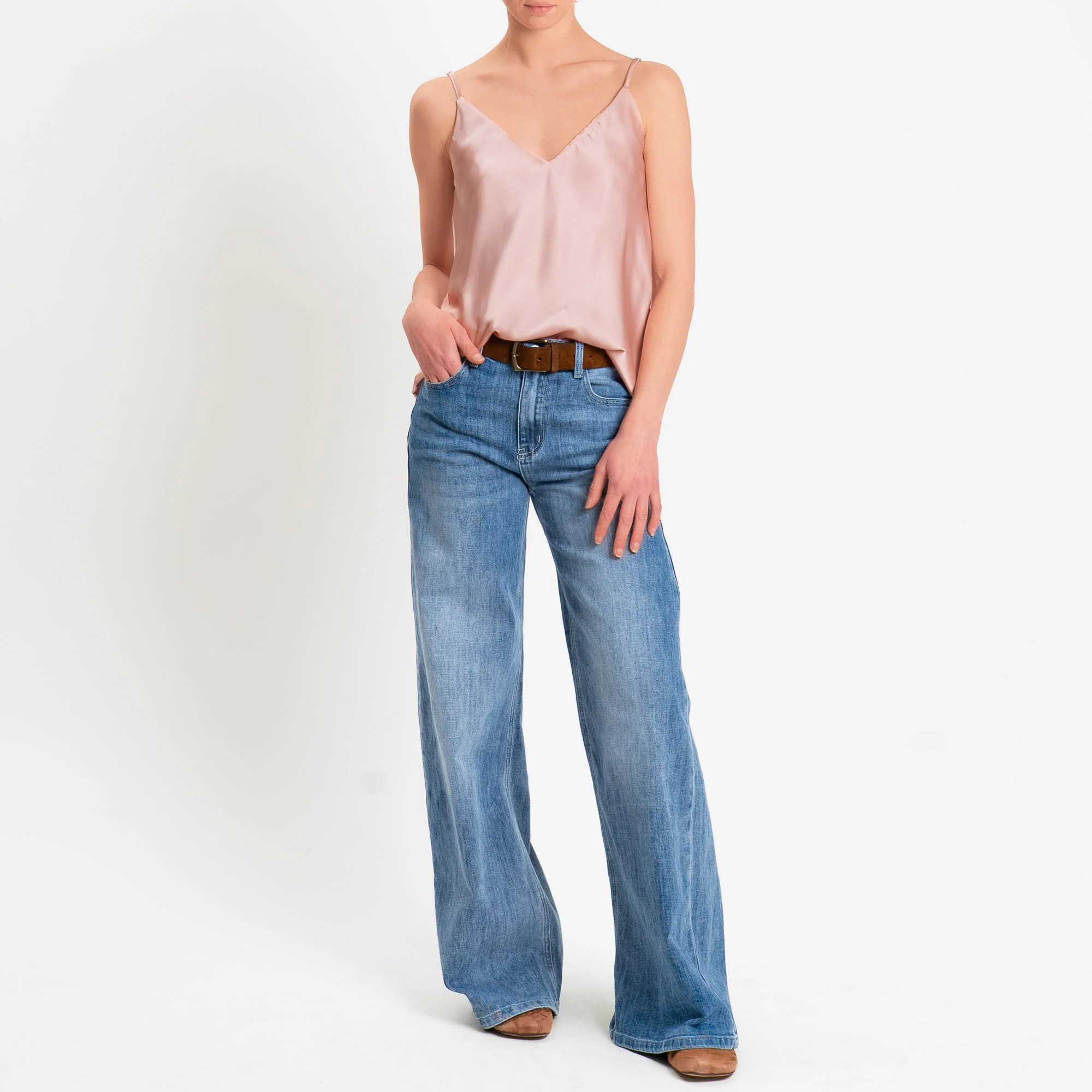 Vicolo-Top satin bretelle regolabili - rosa