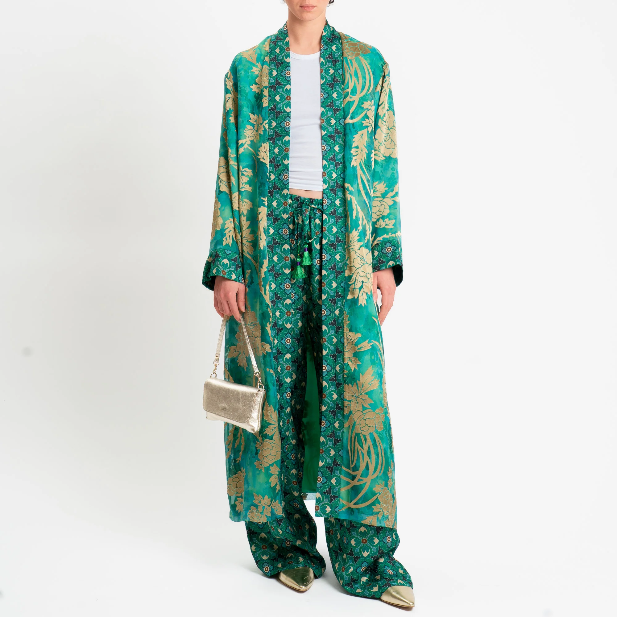Wu'side-Kimono organza fantasia floreale - smeraldo/sand/nero - Image 2