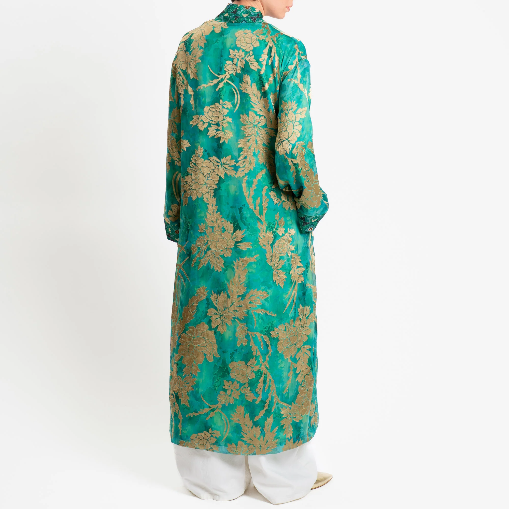 Wu'side-Kimono organza fantasia floreale - smeraldo/sand/nero - Image 3