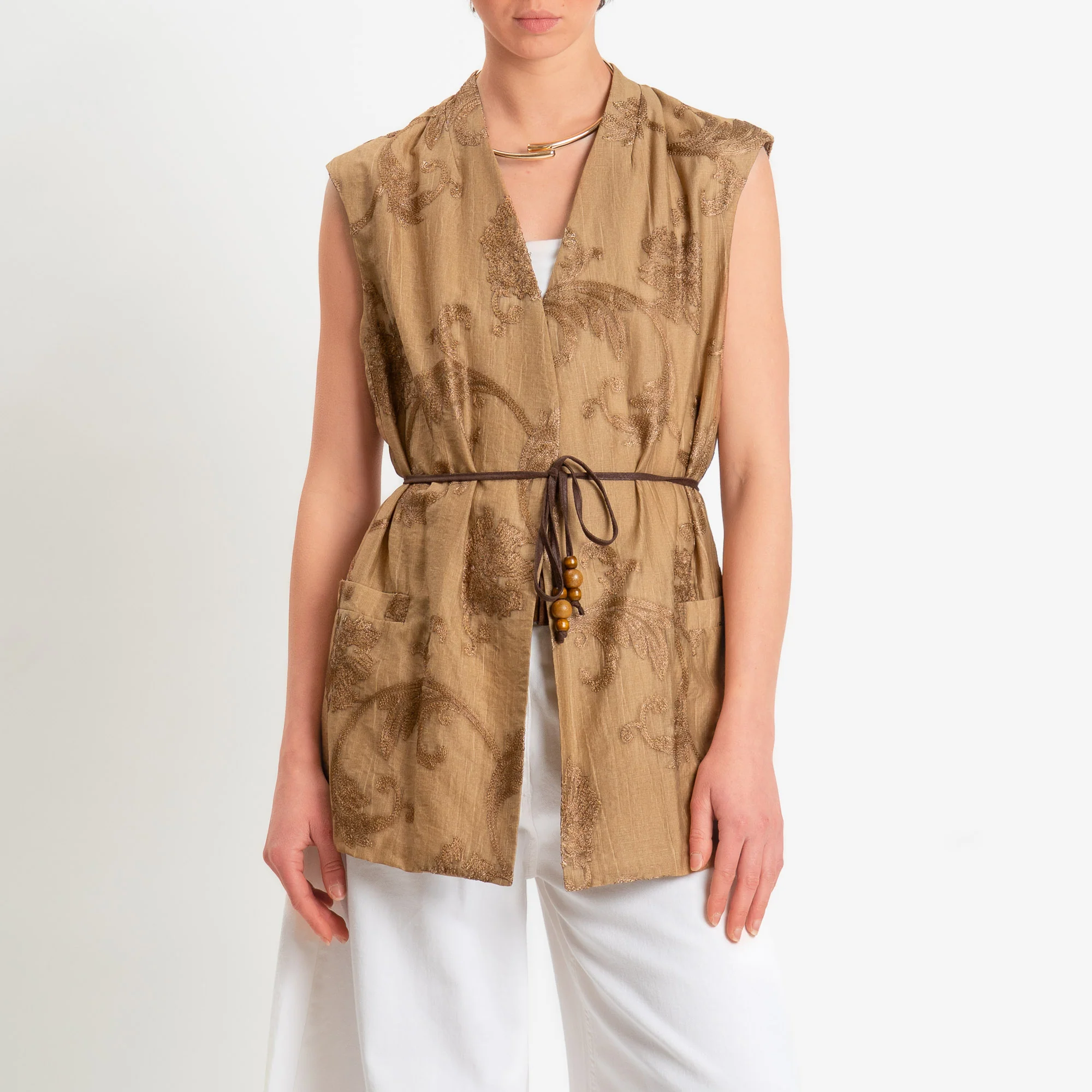 Souvenir-Gilet damascato con cintura - bronzo - Image 2