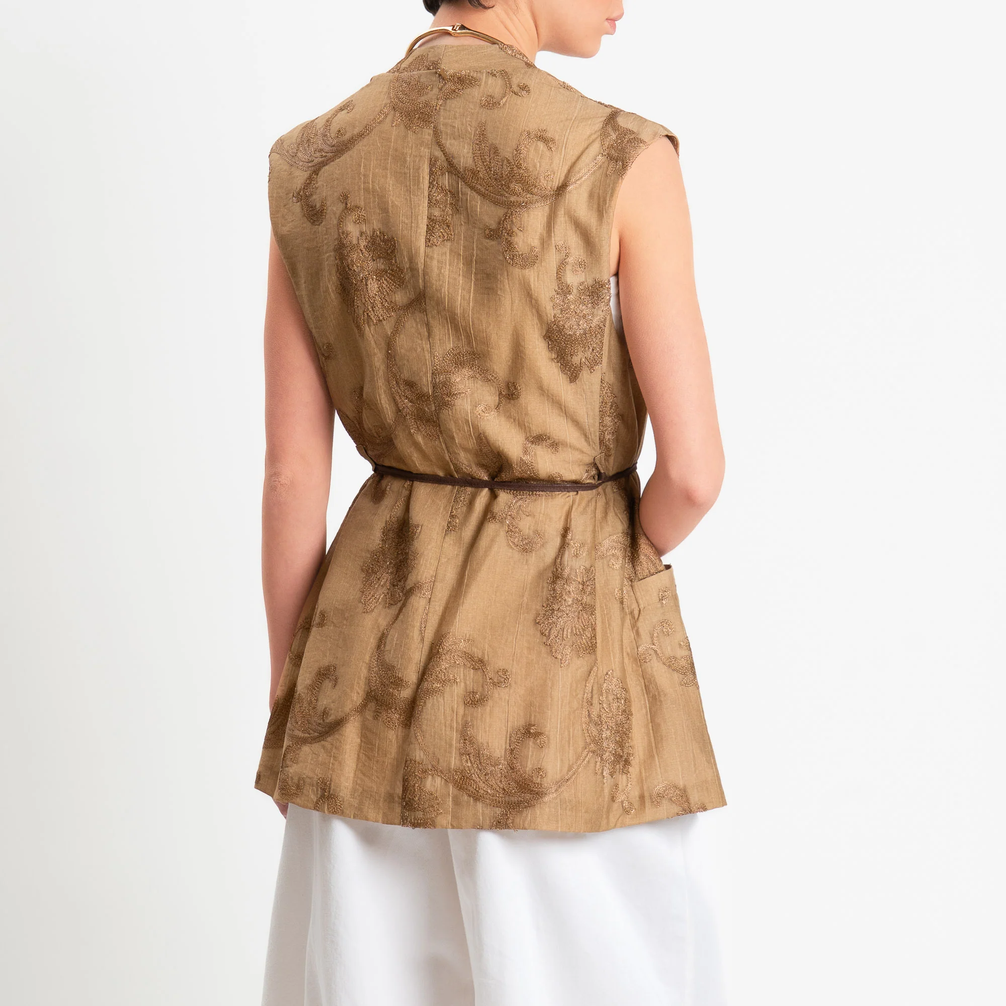 Souvenir-Gilet damascato con cintura - bronzo - Image 3