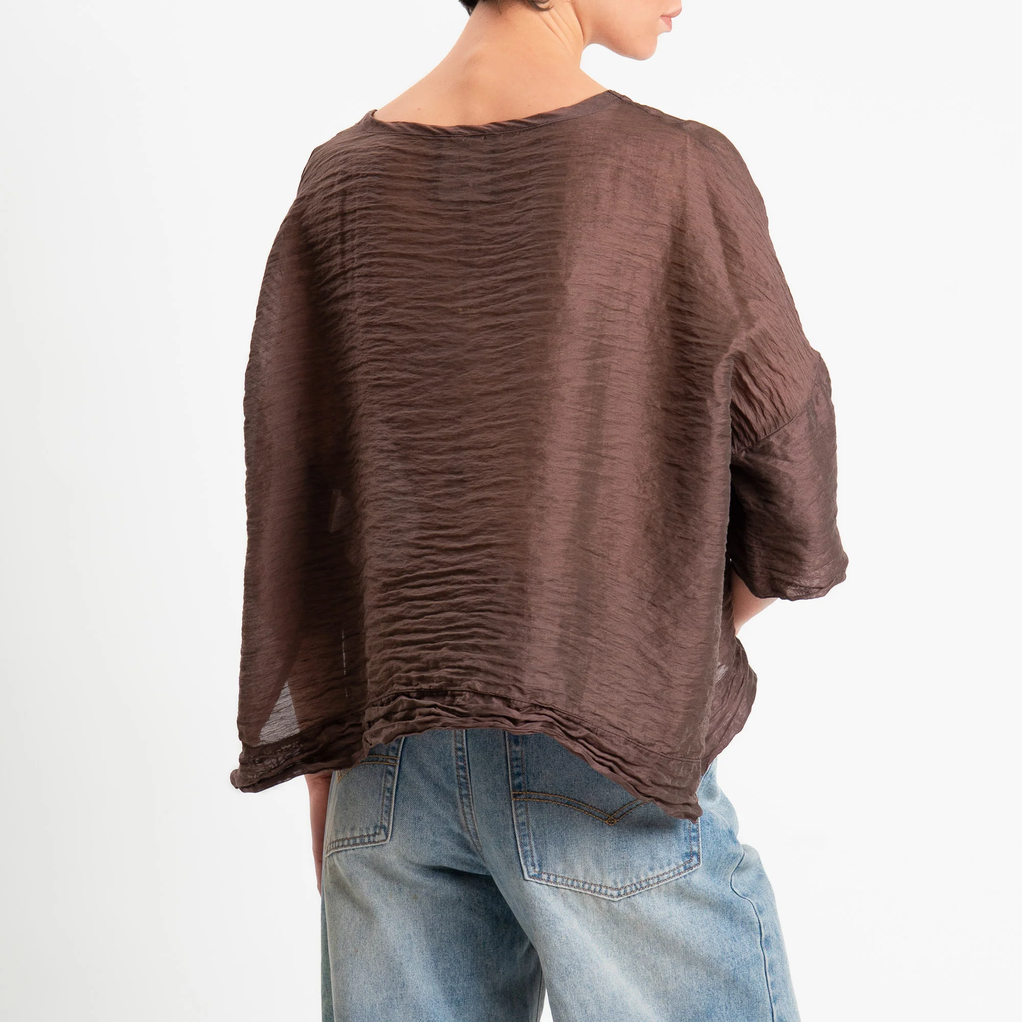 Souvenir-Blusa goffrata lyocell con spacchi laterali - cioccolato - Image 3