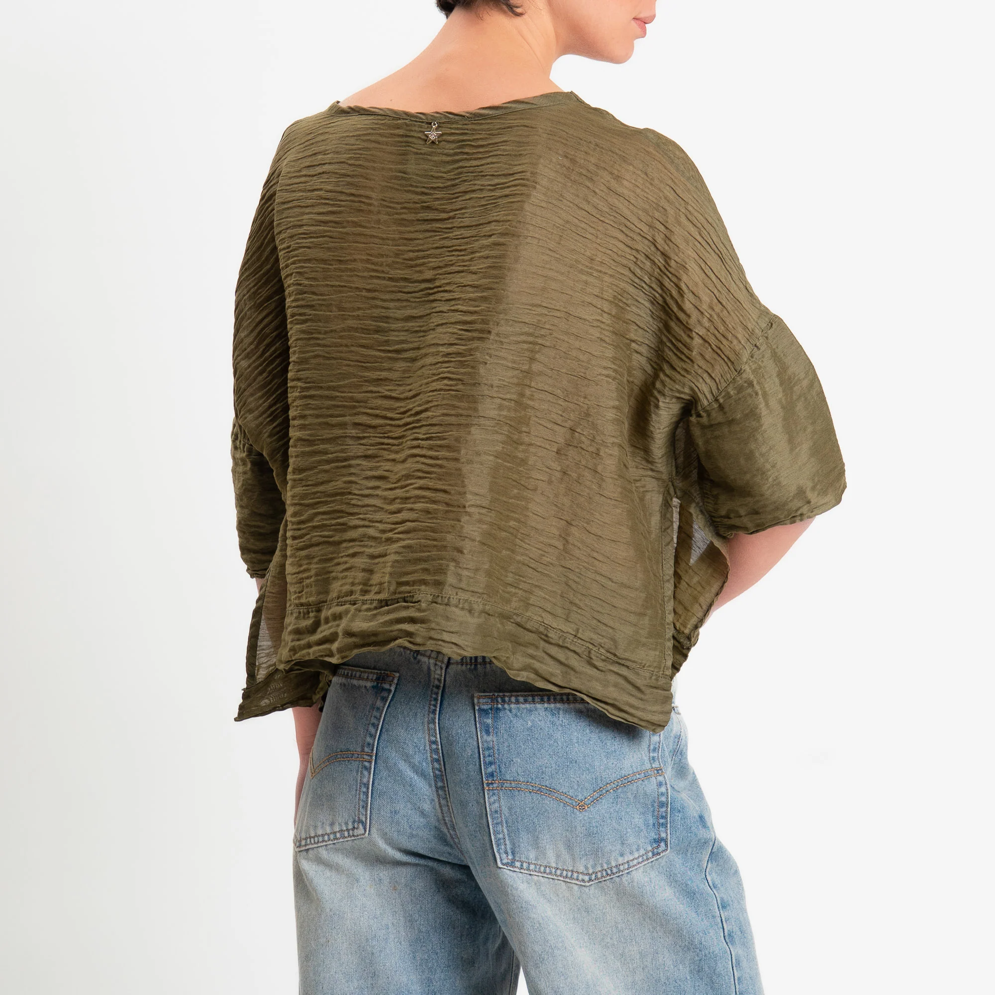 Souvenir-Blusa goffrata lyocell con spacchi laterali - militare - Image 3