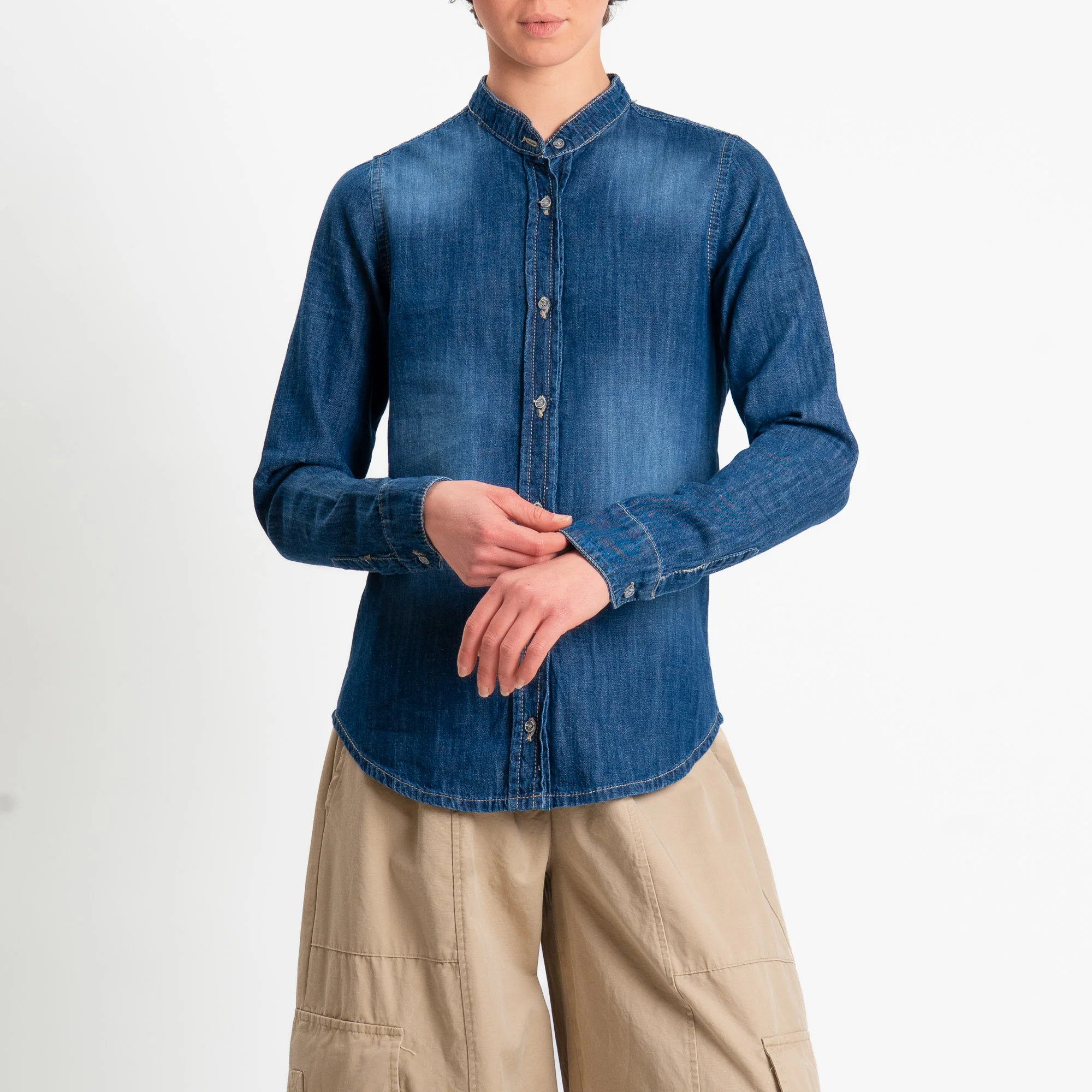 Zeroassoluto-Camicia FILIPPA chambray collo coreana - denim - Image 2