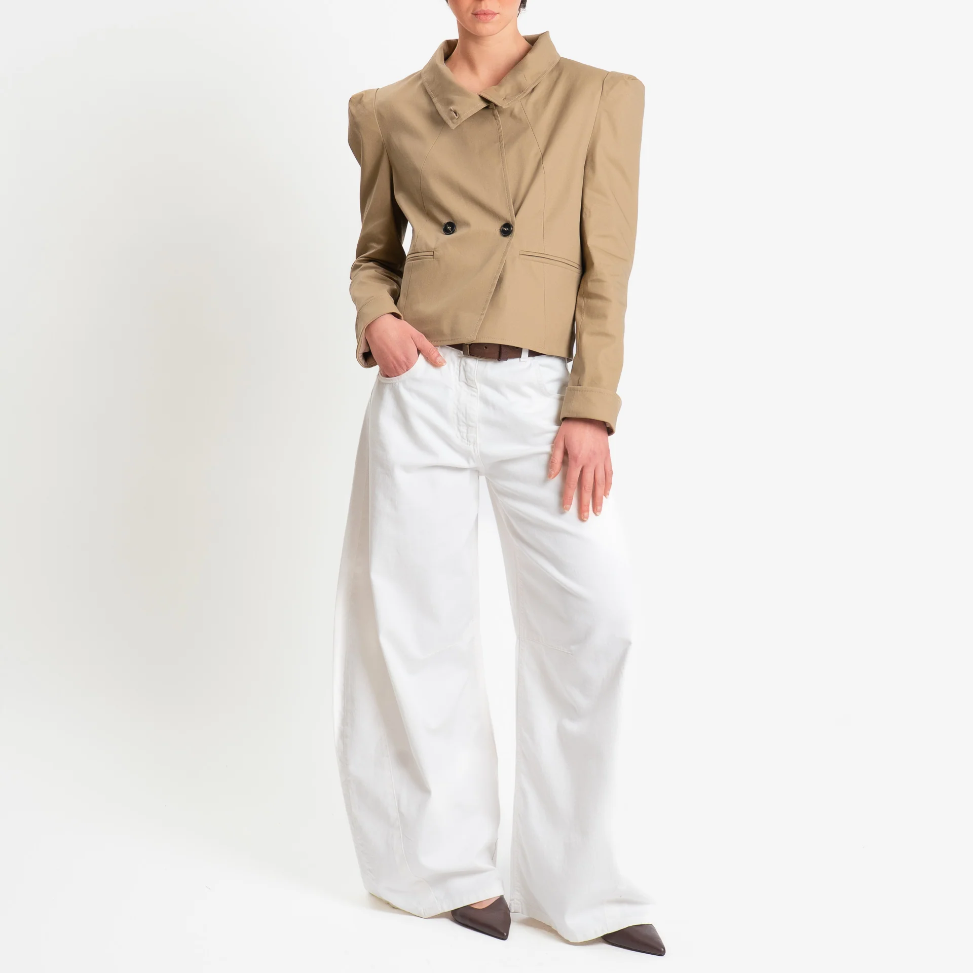 Tensione in-Giacca doppio petto con spalline - beige