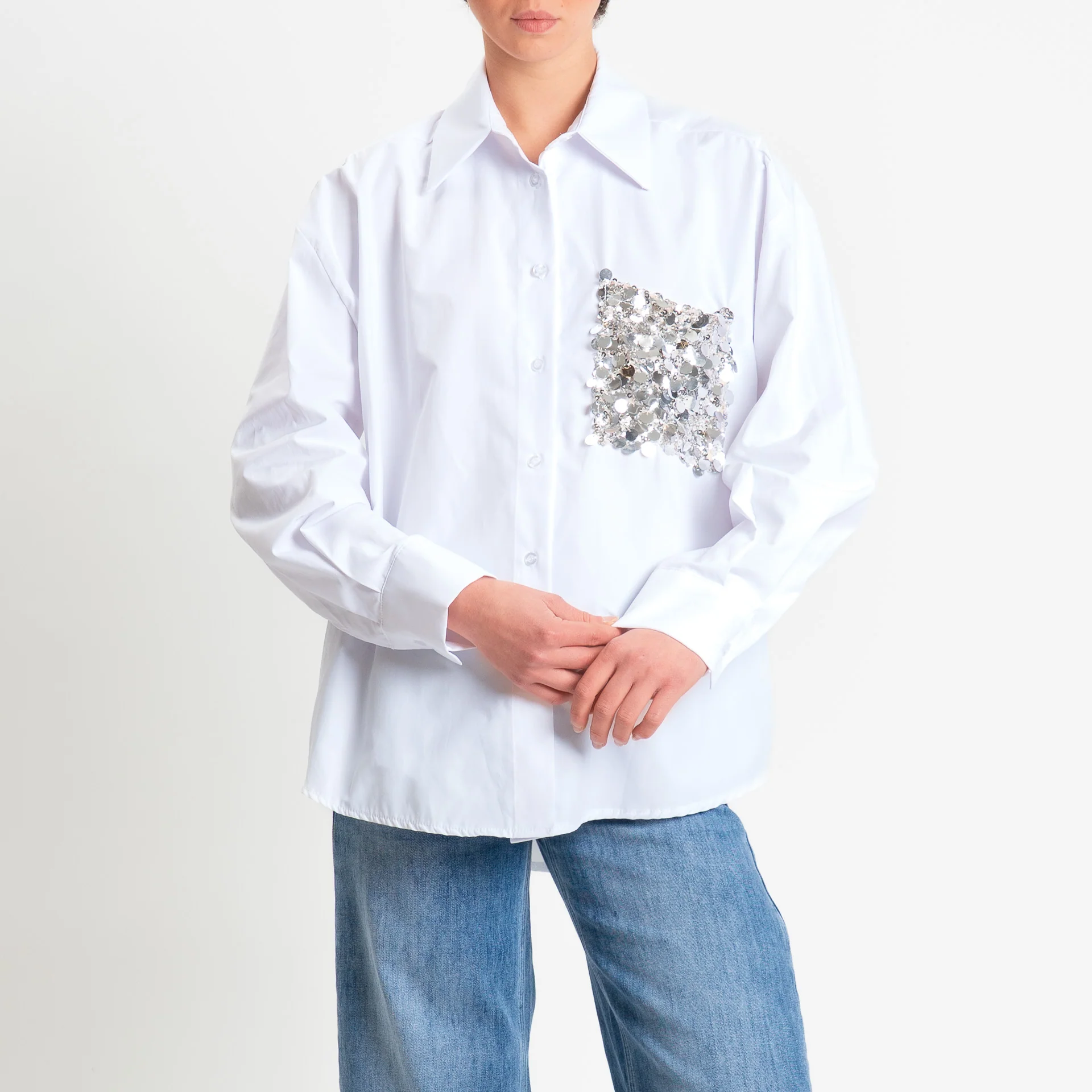Tensione in-Camicia con taschino maxi paillettes - bianco - Image 2