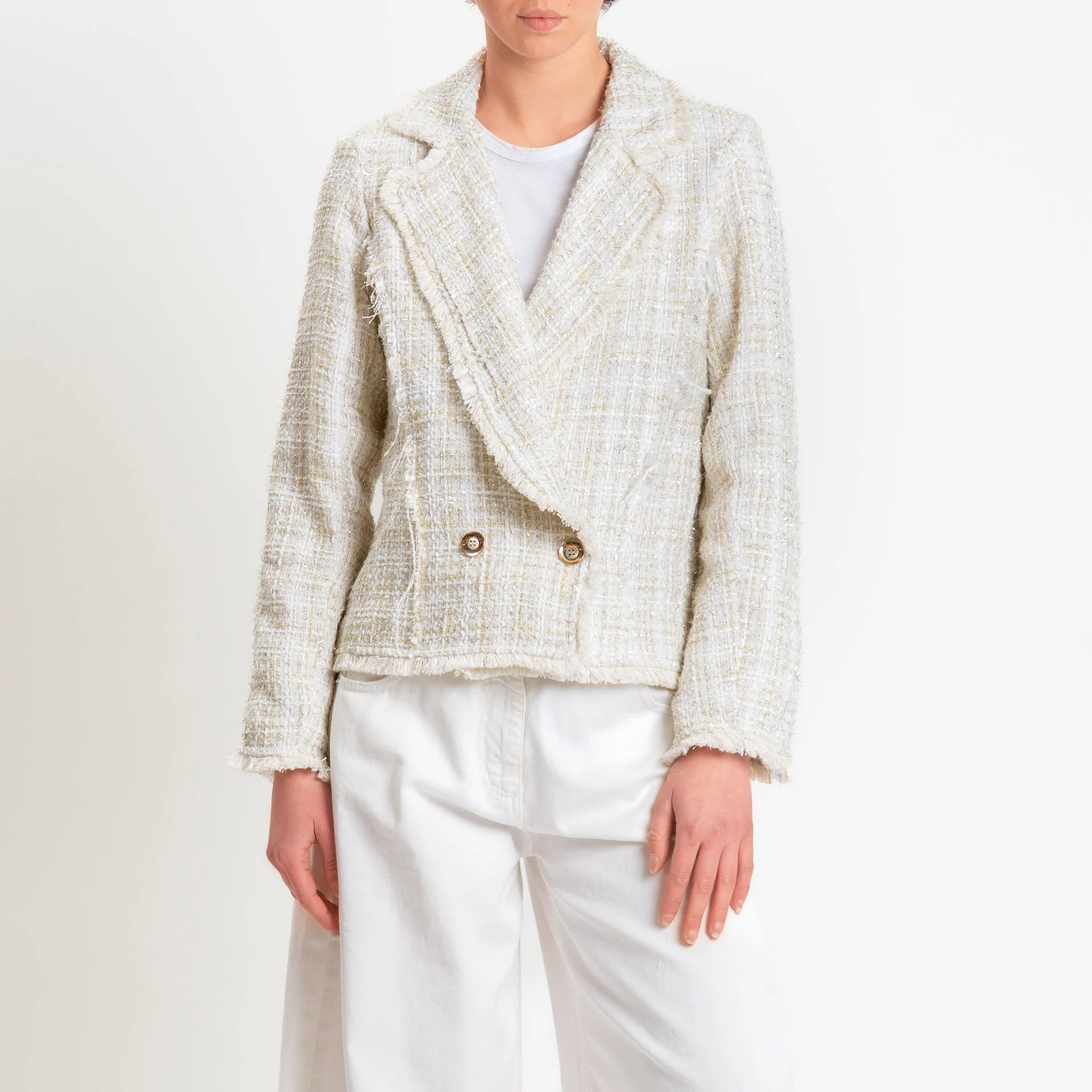 Haveone-Giacca bouclé con paillettes - bianco/oro - Image 2