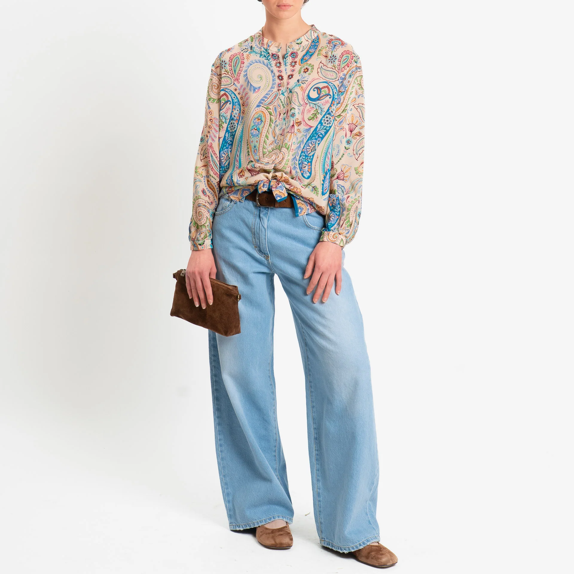 Dixie-Camicia fantasia spacchi laterali - sand/turchese/verde