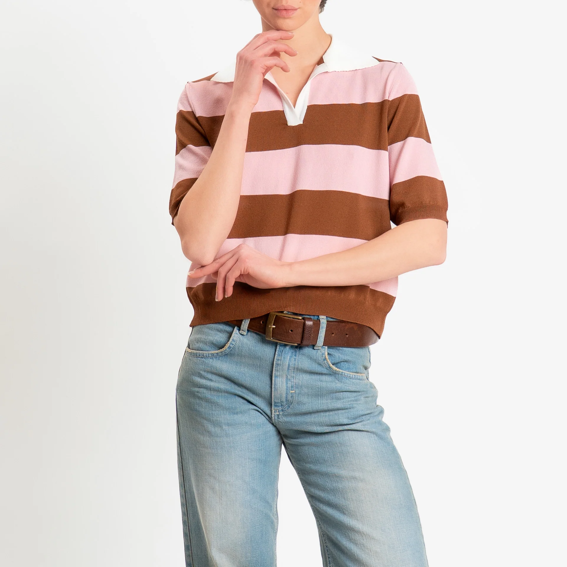 Tensione in-Maglia polo a righe - latte/rosa/choco - Image 2