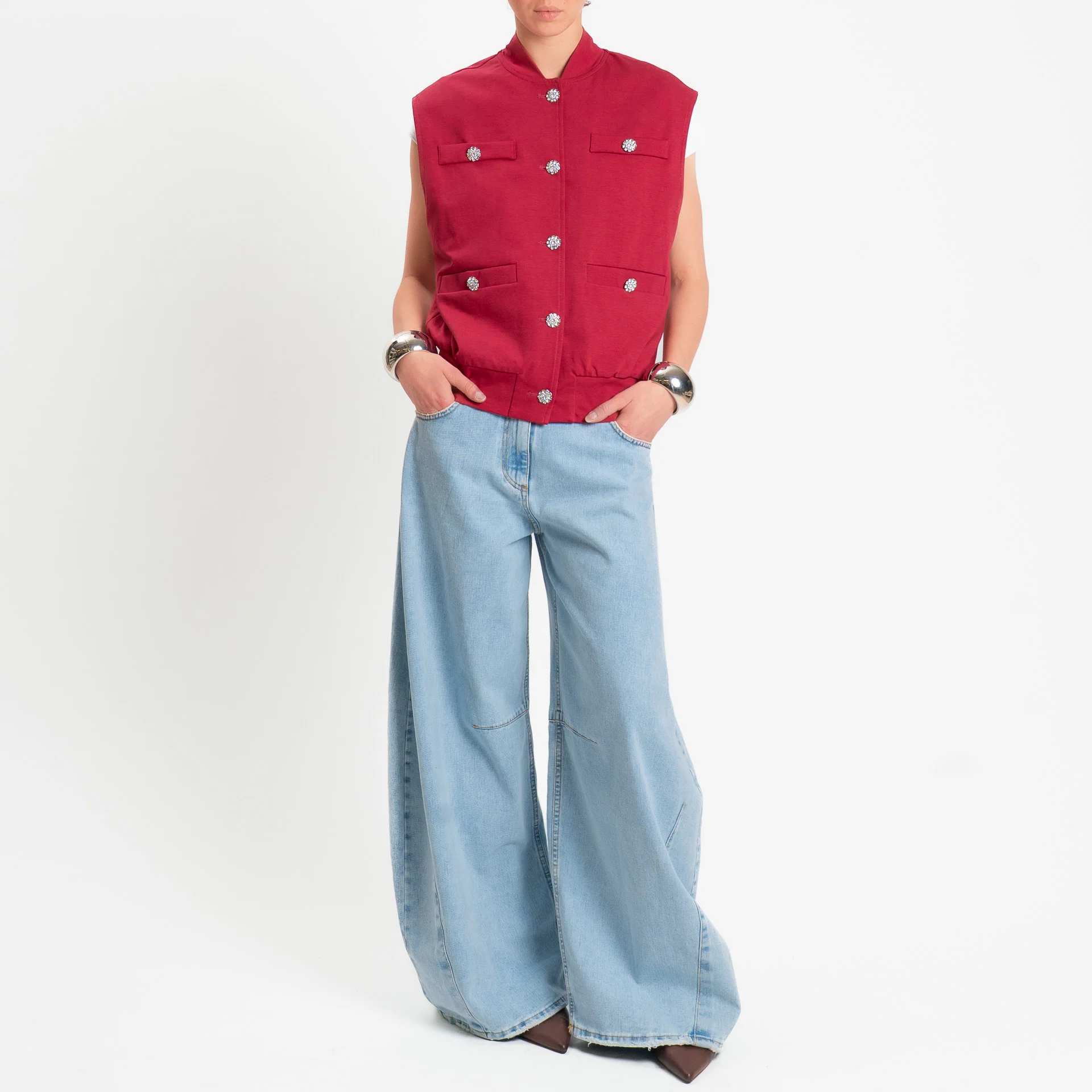 Tensione in-Gilet bottoni gioiello - rosso