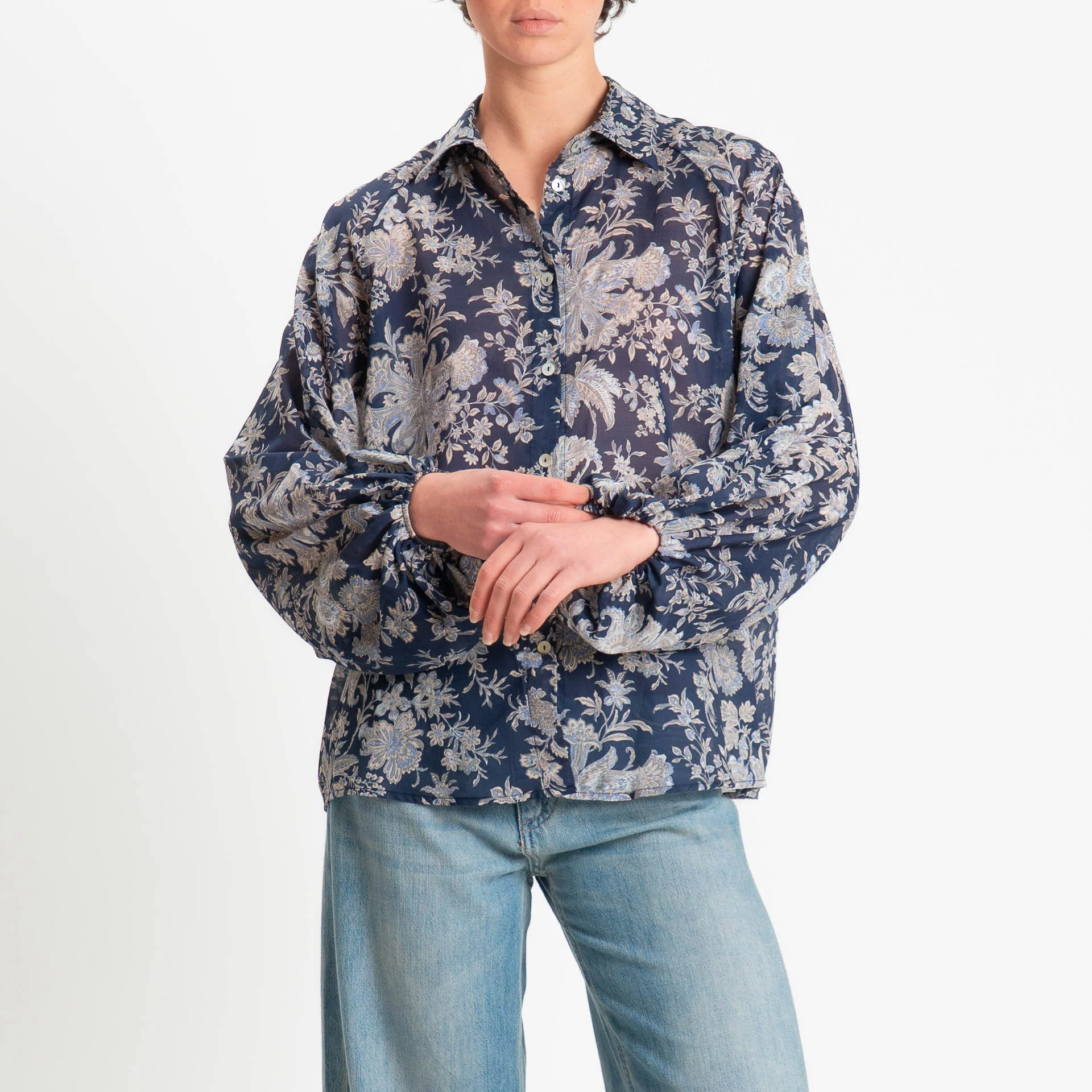 Tensione in-Camicia mussola fantasia floreale - blu/beige - Image 2