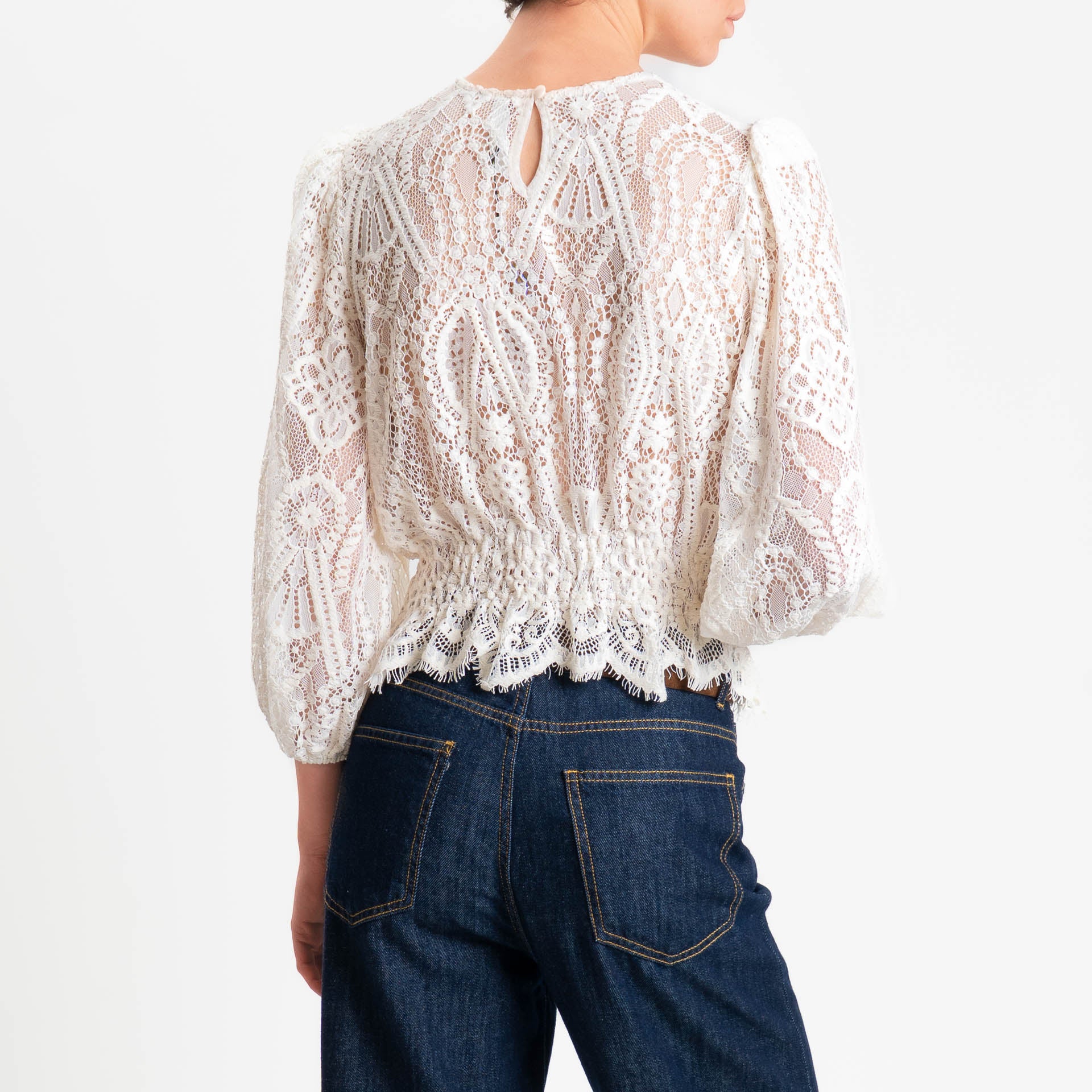 Tensione in-Blusa in pizzo elastico in vita - burro - Image 3