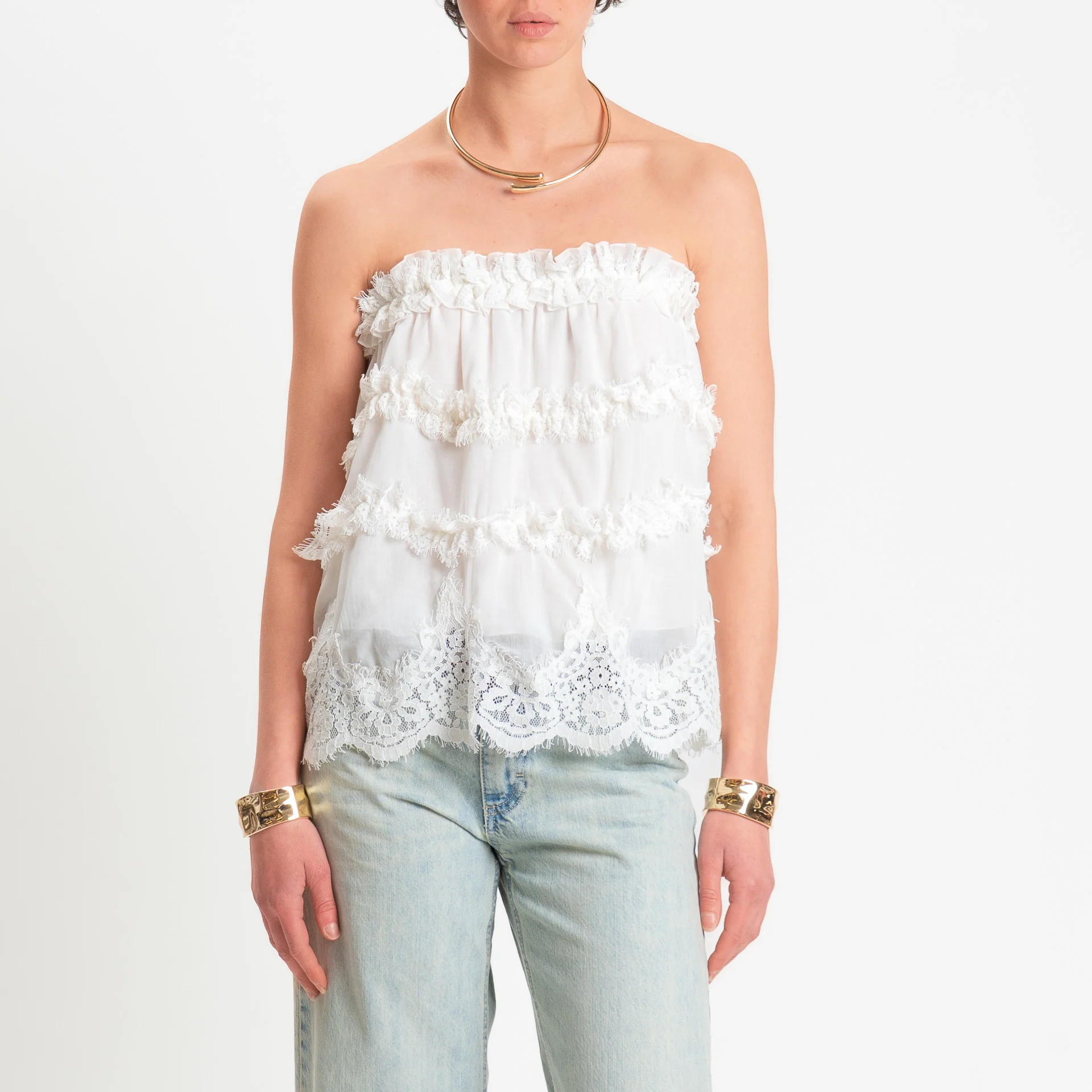 Tensione in-Top fascia con pizzo - panna - Image 2