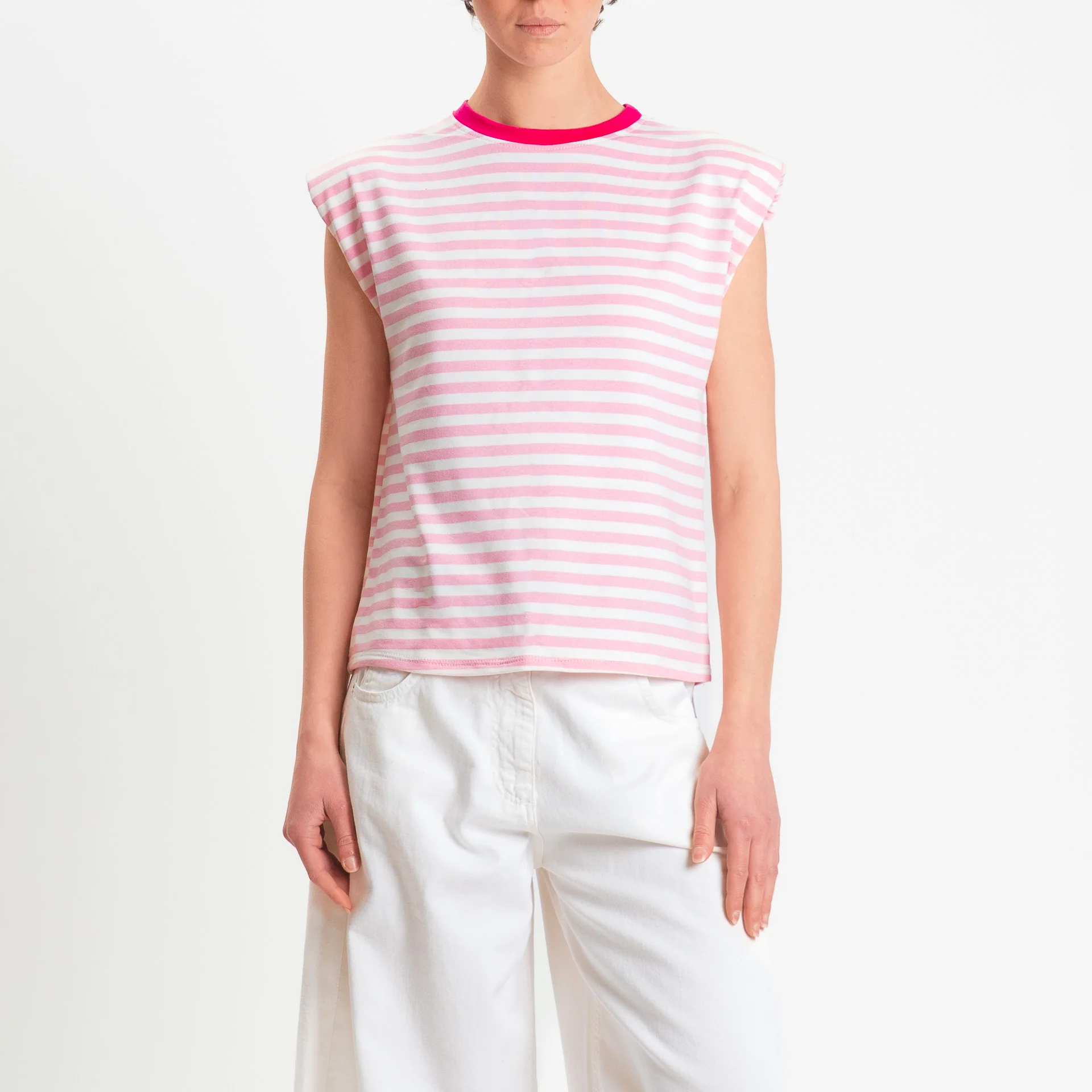 Haveone-T-shirt a righe con spalline - fucsia/bianco/rosa - Image 2