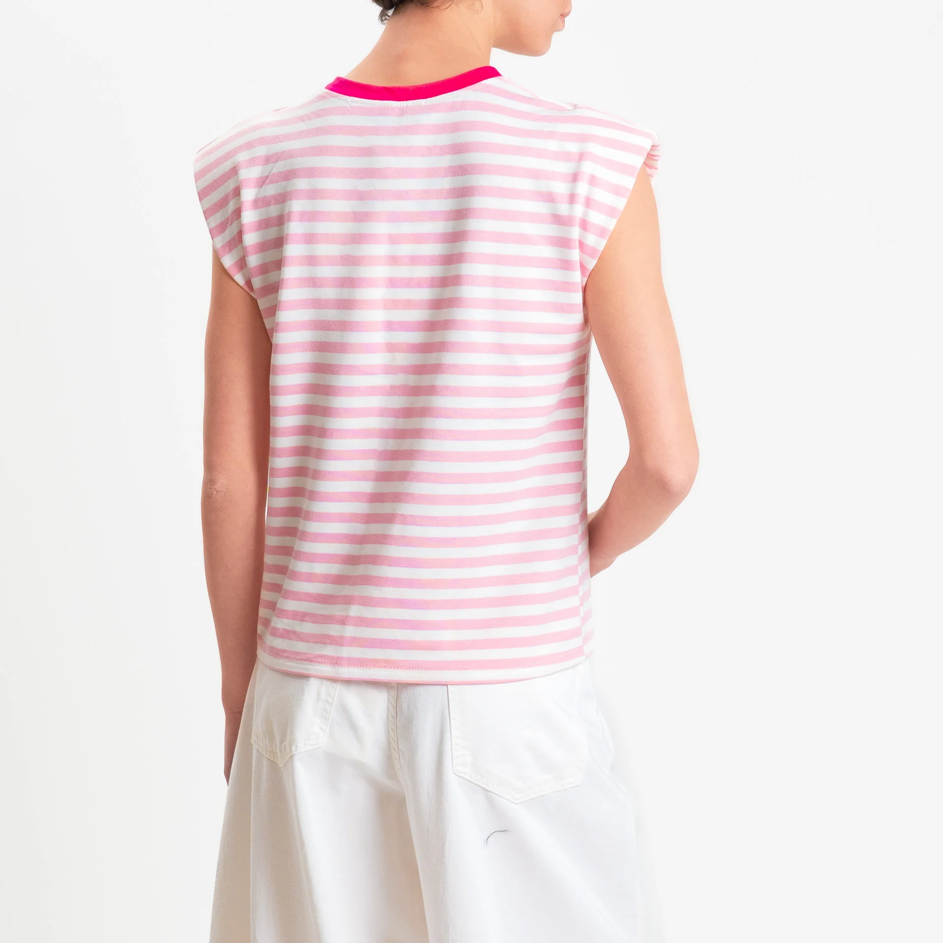 Haveone-T-shirt a righe con spalline - fucsia/bianco/rosa - Image 3