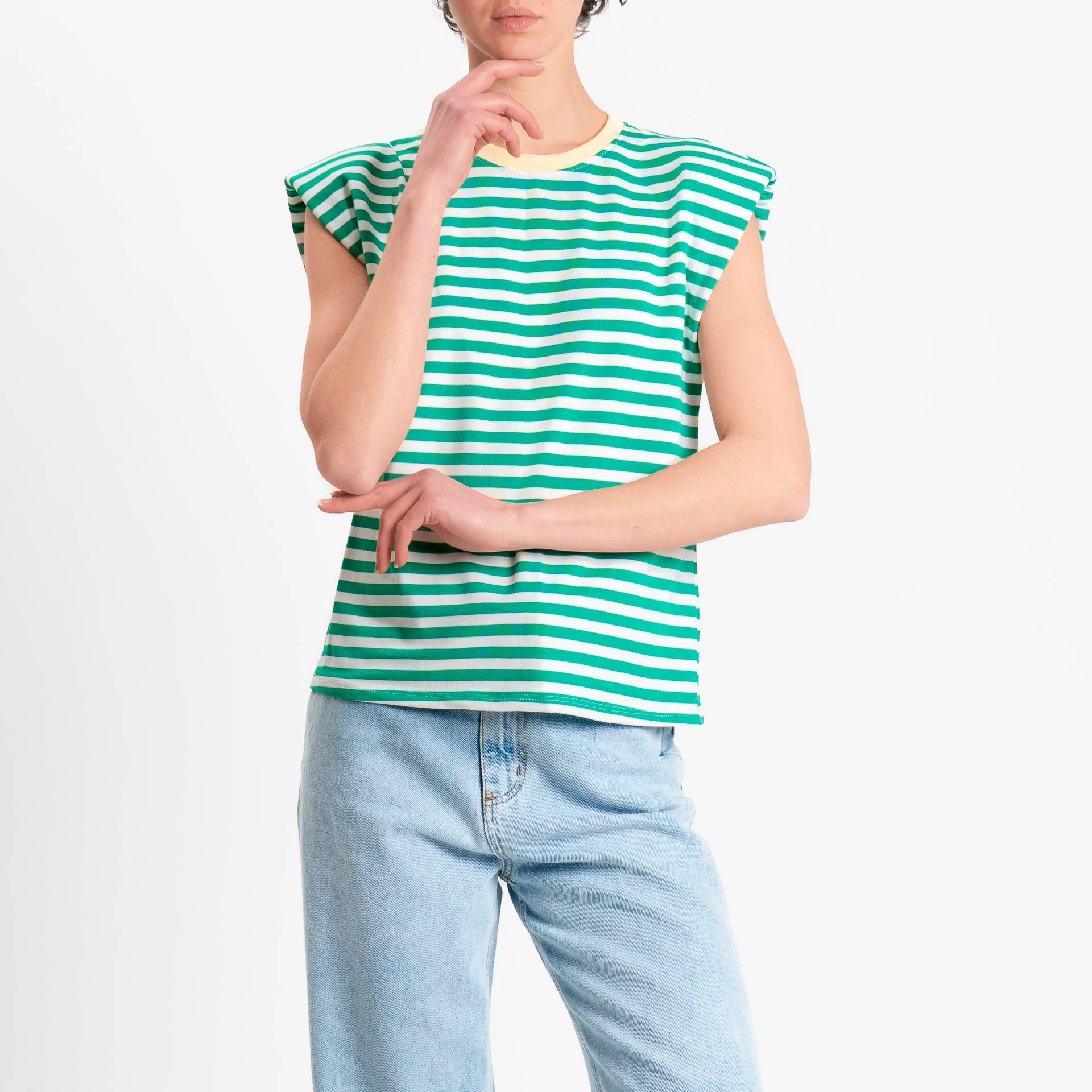 Haveone-T-shirt a righe con spalline - giallo/verde/bianco - Image 2