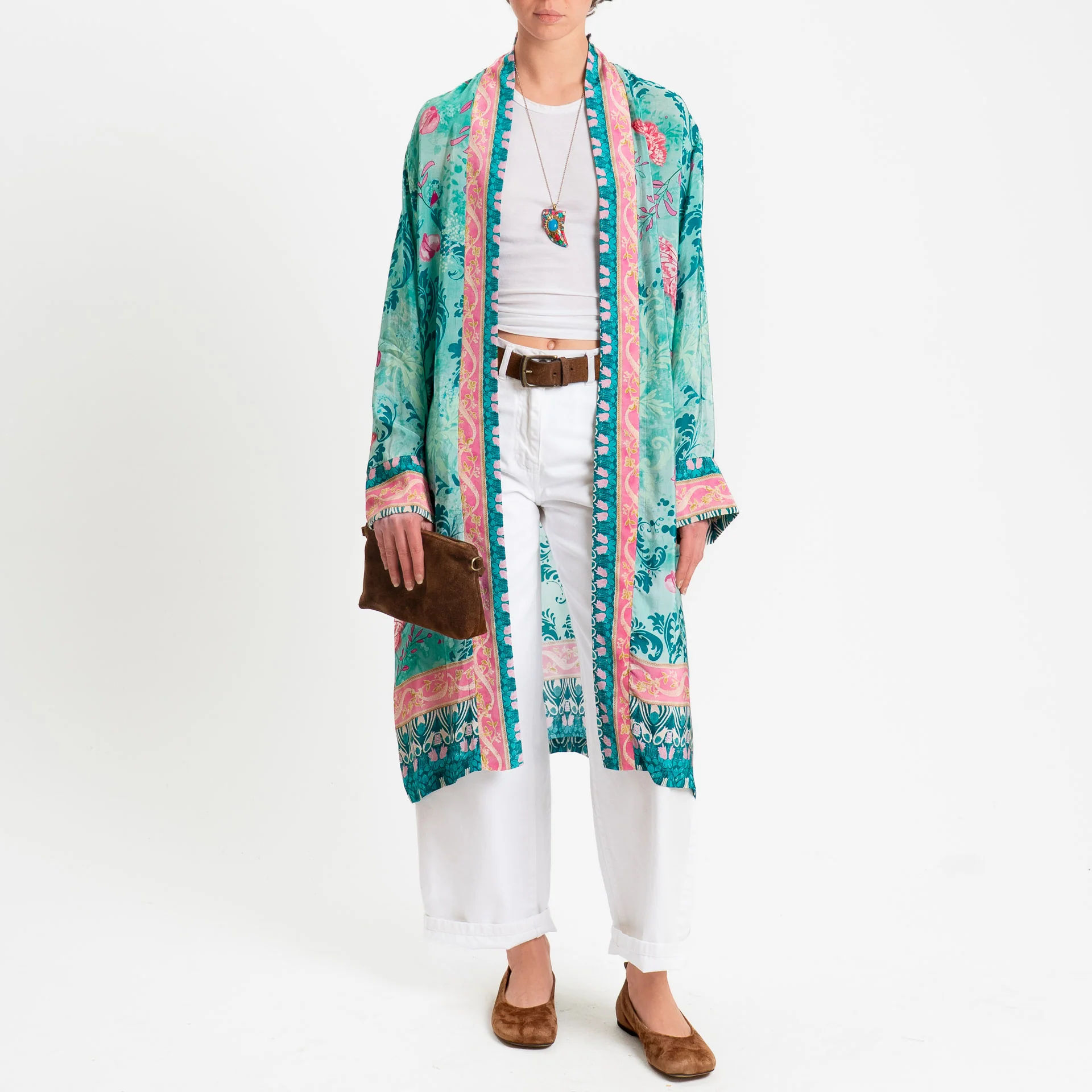Wu'side-Kimono lungo fantasia floreale - acqua/pink/fucsia
