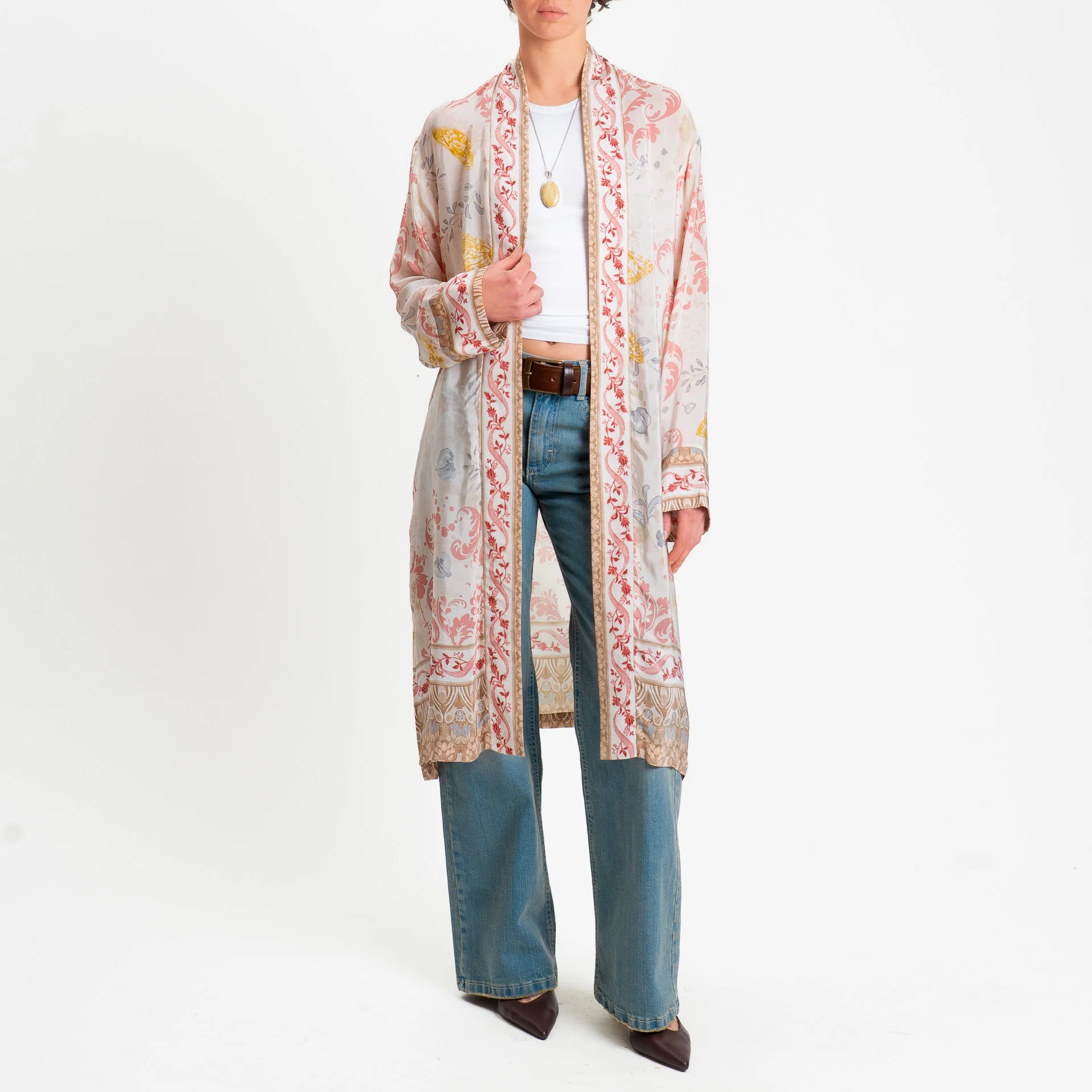 Wu'side-Kimono lungo fantasia floreale - avorio/nocciola/blush - Image 2