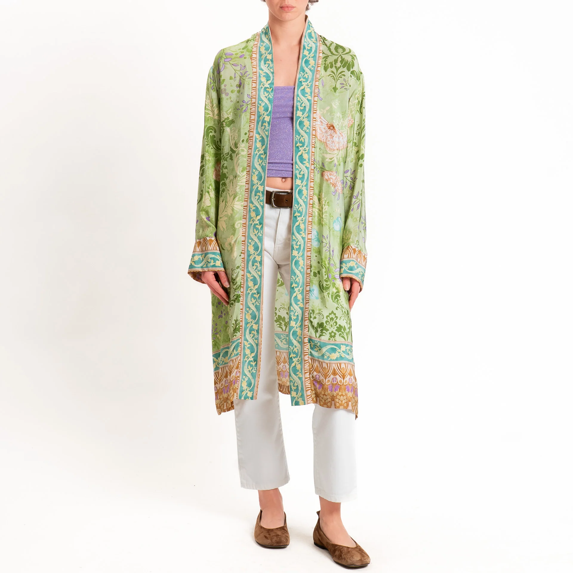 Wu'side-Kimono lungo fantasia floreale - verde/cuoio/lilla - Image 2