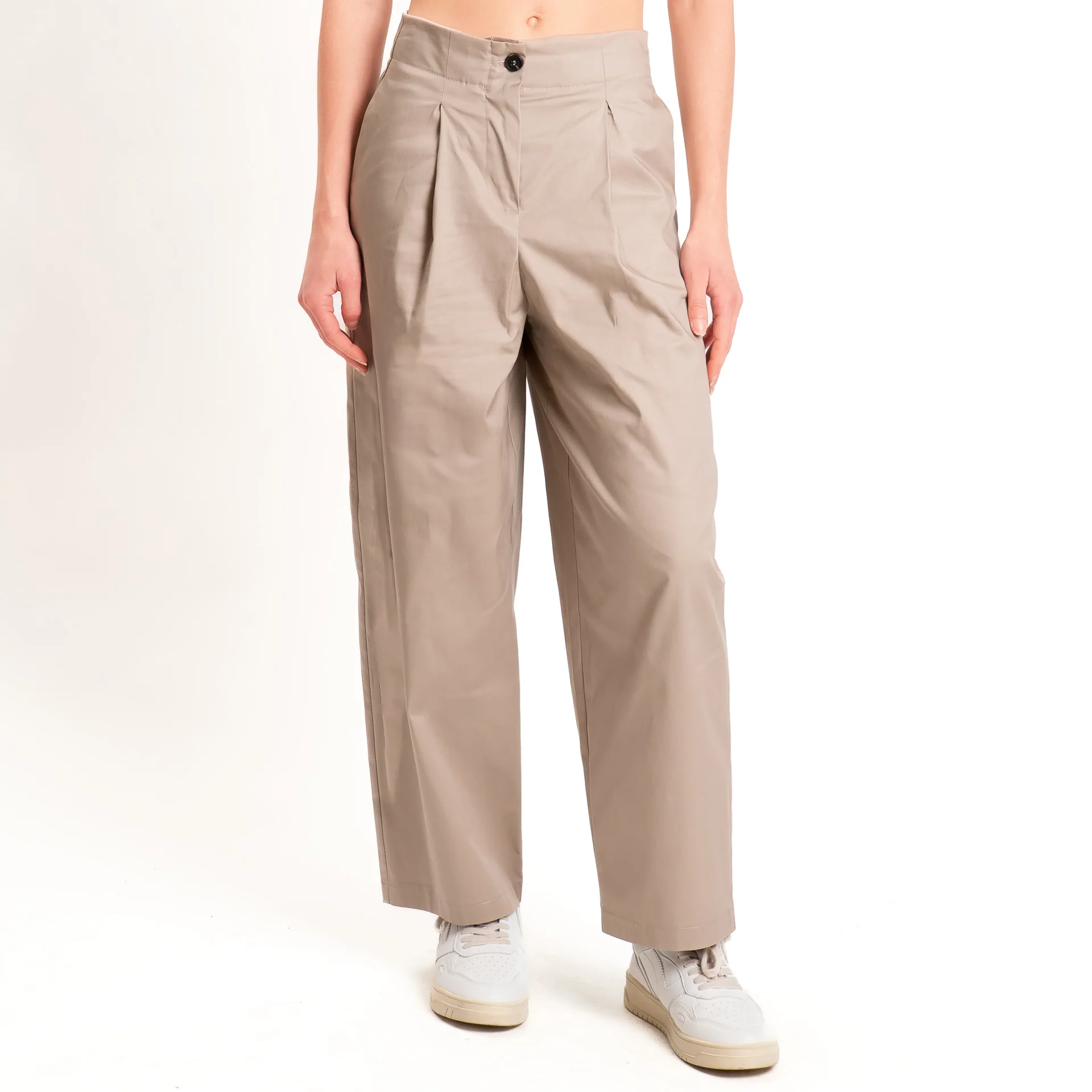 Tensione in-Pantalone in cotone con pinces - beige - Image 2