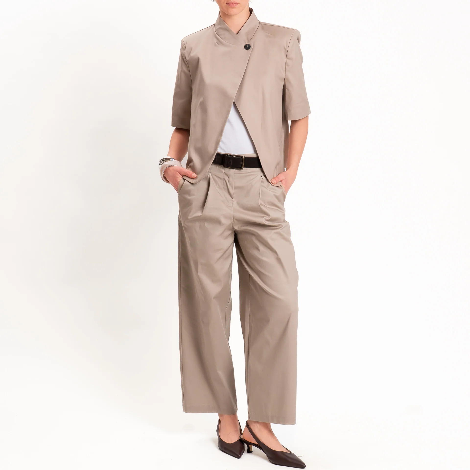 Tensione in-Pantalone in cotone con pinces - beige - Image 4
