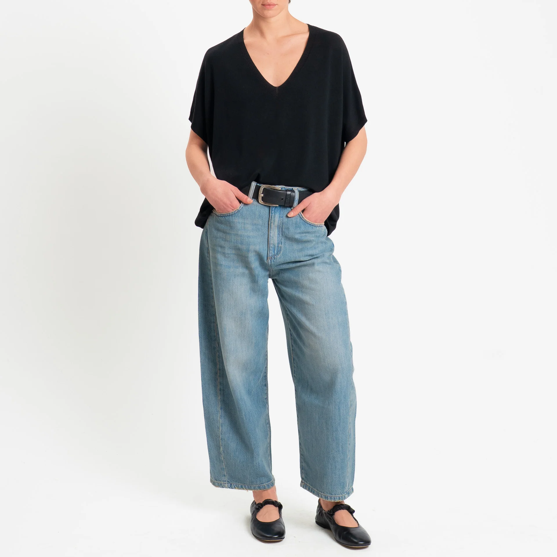 Zeroassoluto-Maglia scatola oversize scollo v - nero