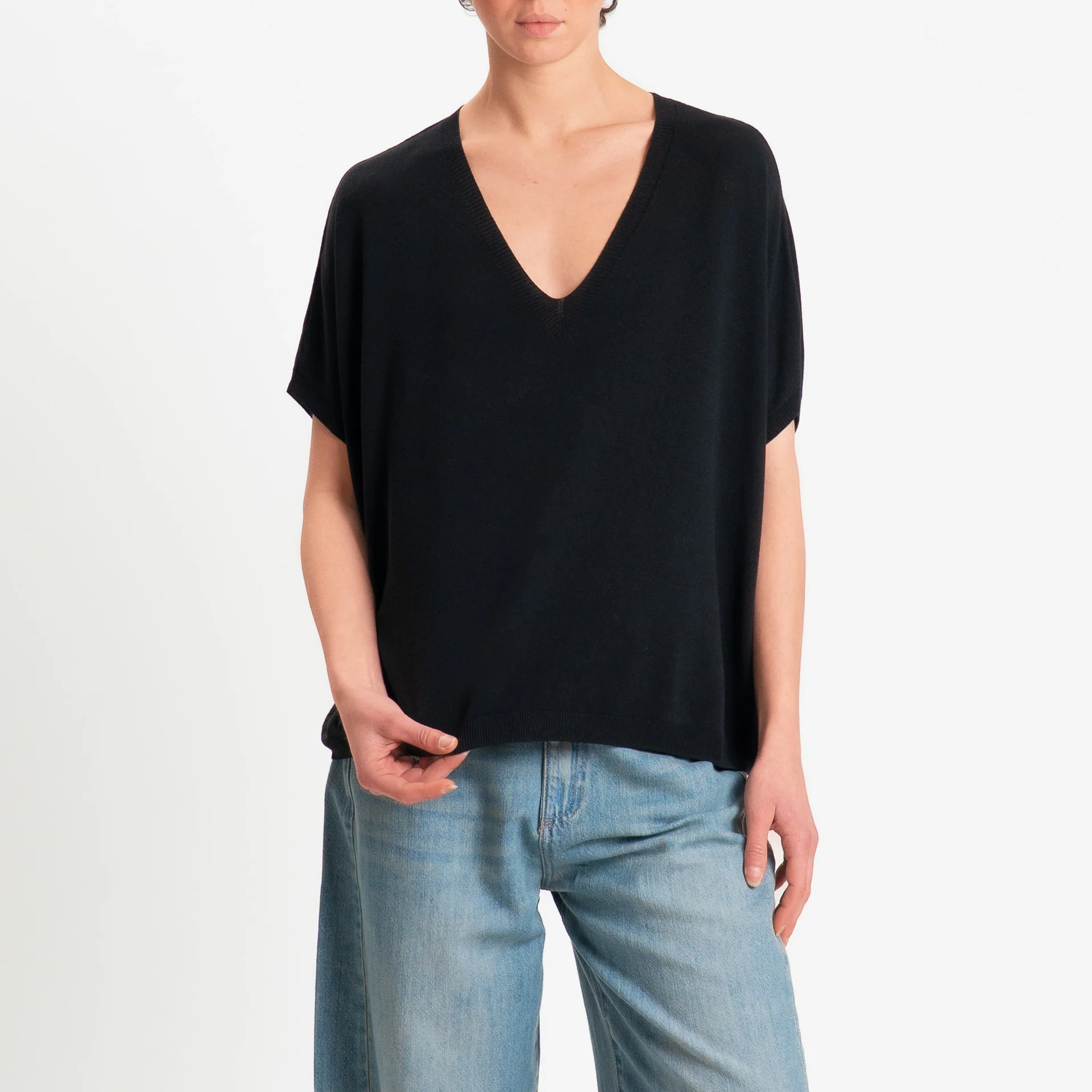Zeroassoluto-Maglia scatola oversize scollo v - nero - Image 2