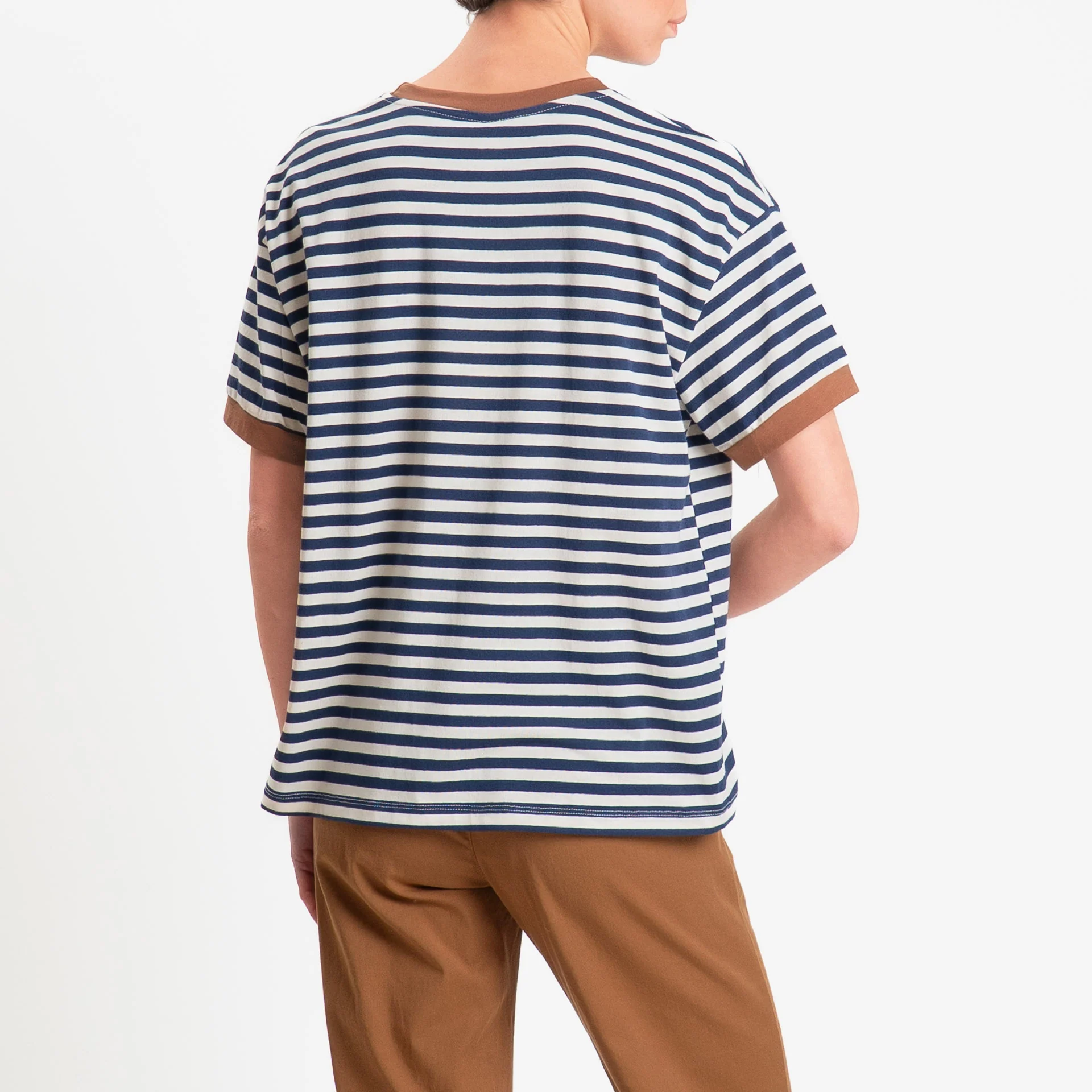 Tensione in-T-shirt righe n5 - cuoio/panna/blu - Image 3